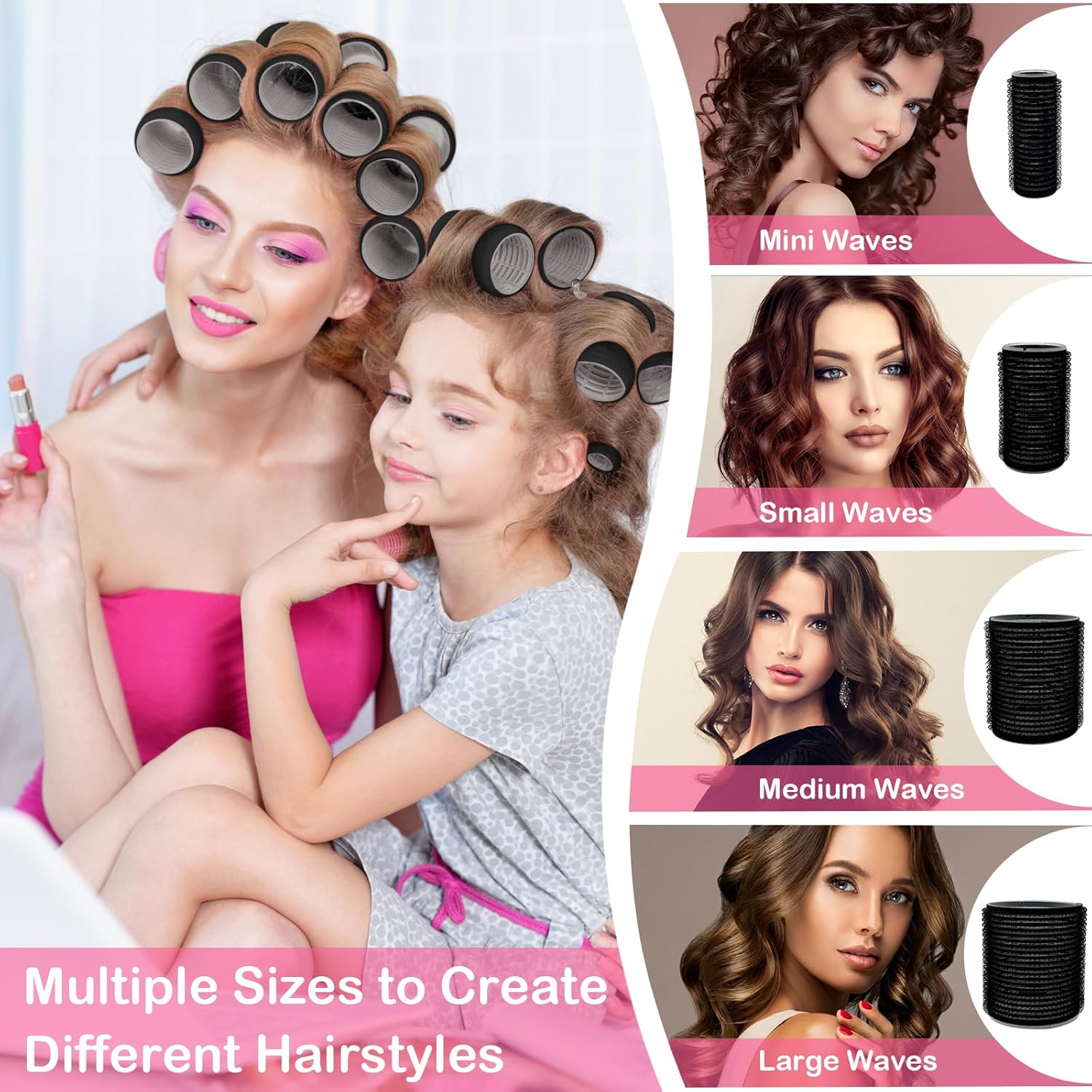 Curler Set, 48 Pieces Curls Set, 4 Sizes, 60 Mm, 48 Mm, 36 Mm, 25 Mm, Self-Adhesive Curlers with Clips, Hair Rollers for Long, Medium and Short Hair image number 6