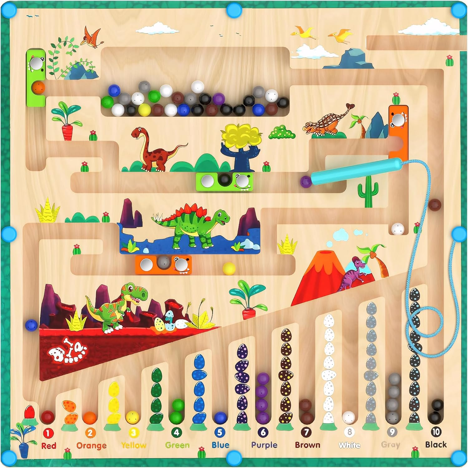 Dinosaur Magnetic Color and Number Maze, Montessori Sensory Learning Counting Toys for Toddler Kids Age 3 4 5 6 7 8 image number 4