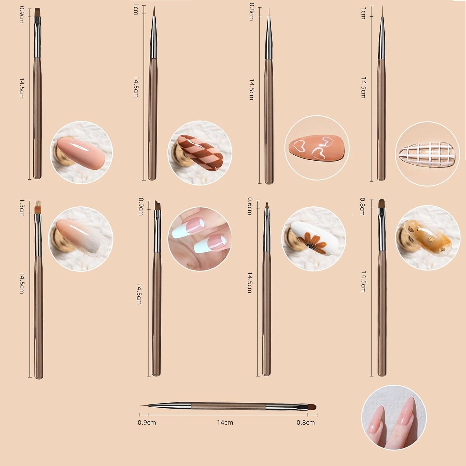 5PCS Dotting Pens with 9PCS Nail Painting Brushes,Acrylic Nail Brush, Nail Art Design Pen Painting Tools with Home and Professional Salon Use