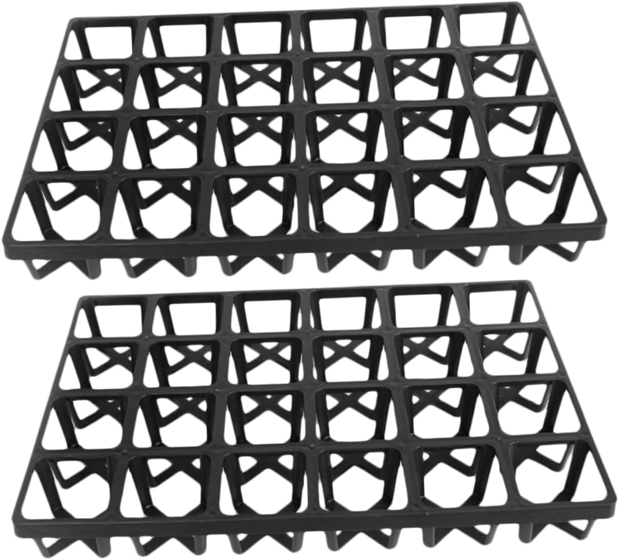 24-Cell Seedling Germination Tray Rack for Succulents and Plants, 2Pcs Black Plastic Starter Tray 7Cm Pots, 43X29X5Cm Gardening Nursery Boxes for Indoor and Outdoor Plant Growth
