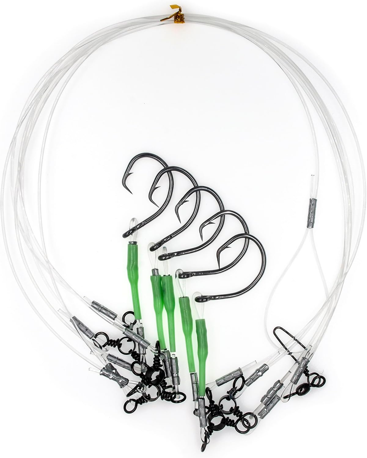 Deep Drop Rig, 5 Stainless Steel Tuna Circle Hooks with Glow Sleeves, Snapper, Tilefish Rig, Saltwater Offshore, Hooks Size 8/0, 9/0, 10/0, 11/0, 12/0, 13/0, 14/0, 15/0, 16/0 image number 5