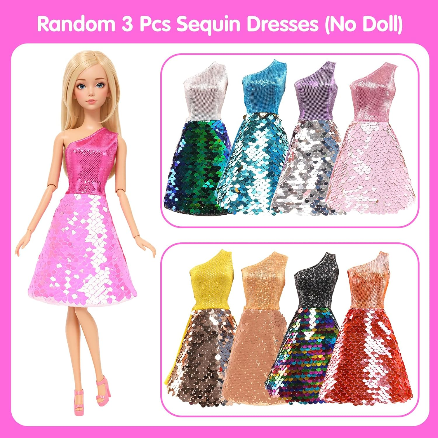 BARWA 10 Sets Doll Clothes Including 3 Sequins Dresses 3 Fashion Floral Dresses 4 Casual Outfits Tops and Pants for 11.5 Inch Girl Dolls image number 1