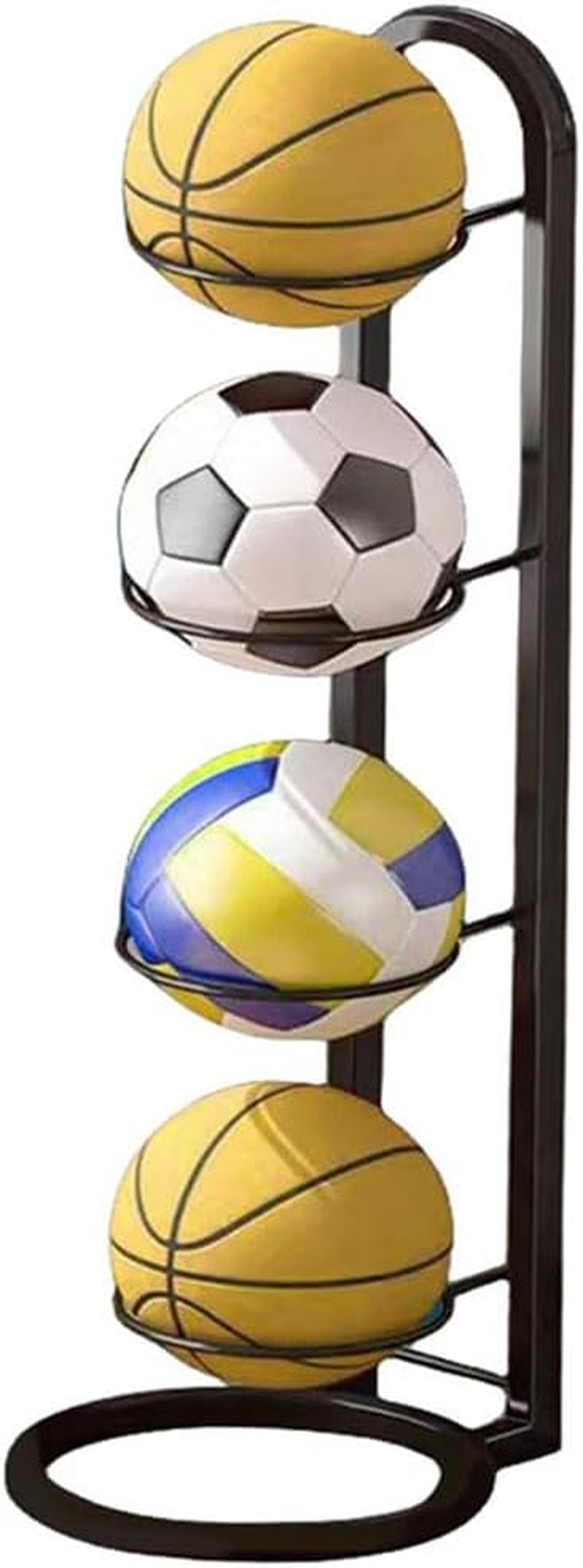 4-Tier Ball Rack, Vertical Ball Storage, Ball Storage Rack, Metal Ball Stand Display Holder for Basketball Holder, Football Stand, Ball Storage, Cast Iron Sports Ball Organiser image number 2