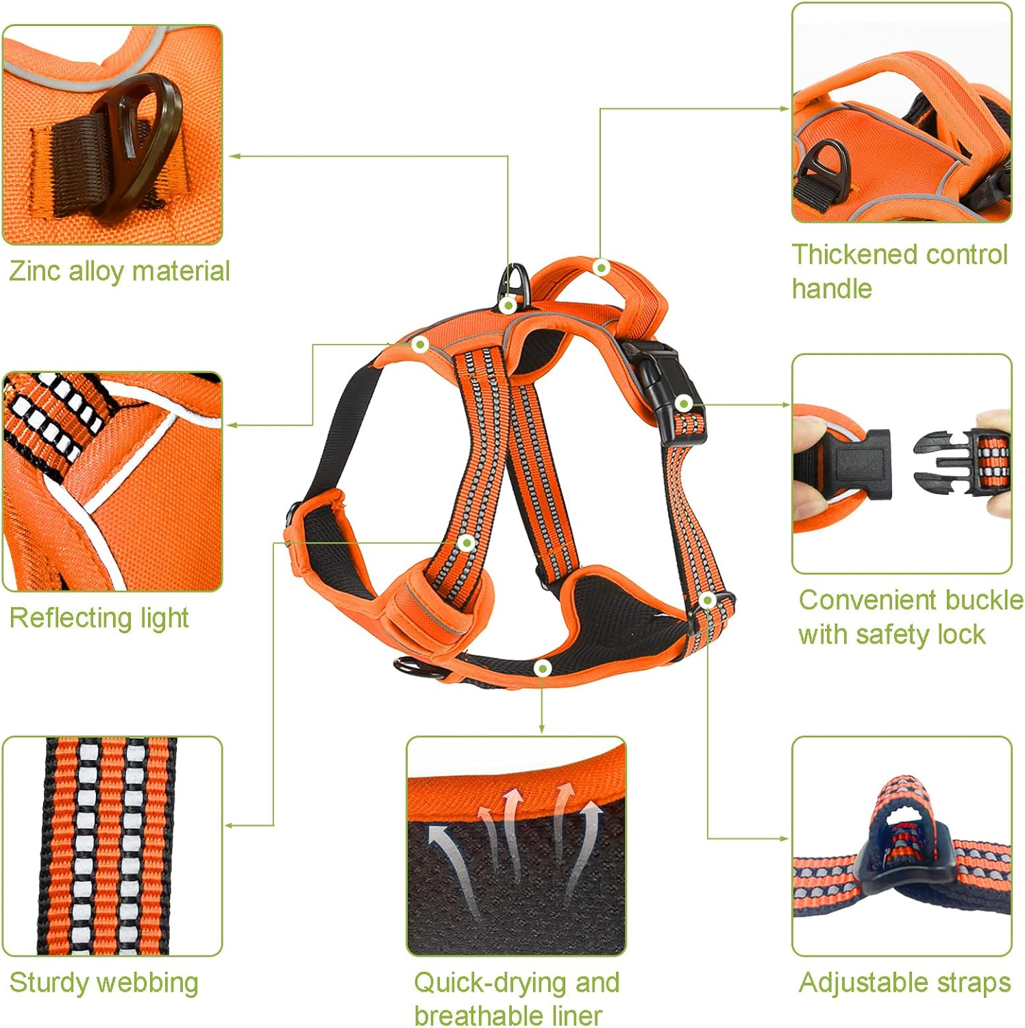 No Pull Dog Harness for Small Medium Large Dogs Adjustable Reflective Pet Vest with Front Clip Padded Harness for Dogs Easy Control Handle Best for Outdoor Training and Walking Orange S image number 4