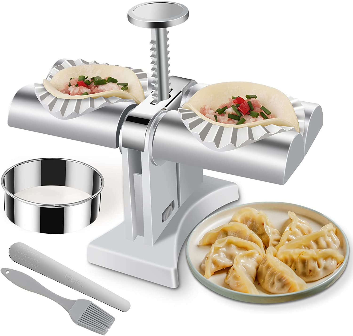 GUYUE Double Head Automatic Dumpling Maker Machine - Mould for Quick Empanadas Making at Home - with Skin Maker, Stuffing Spoon, and Press Wrapper Tool image number 1