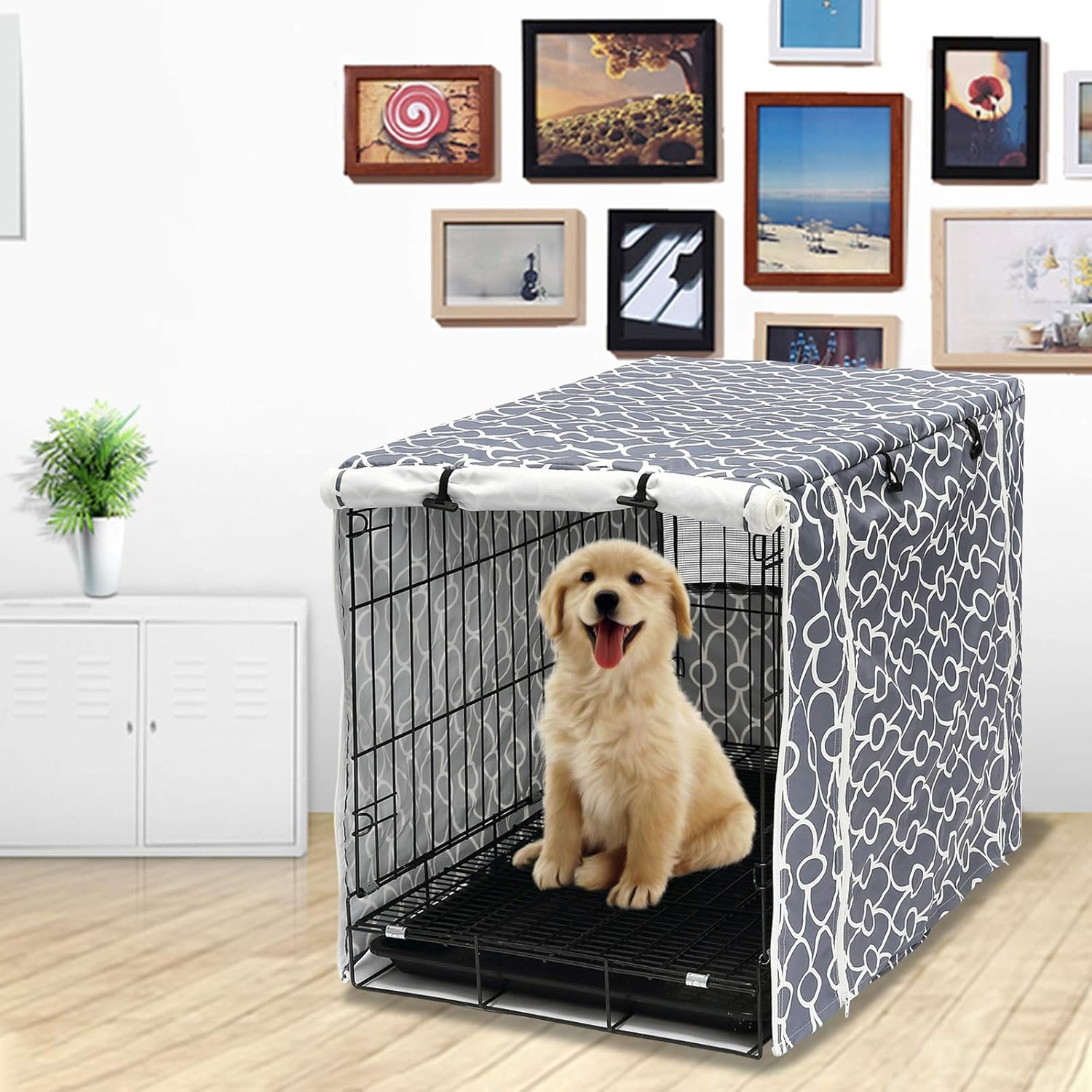 Dog Crate Cover for Wire Crates, Heavy Nylon Durable Waterproof Windproof Pet Kennel Cover Indoor Outdoor Protection - Cover Only - Grey - Xlarge image number 3