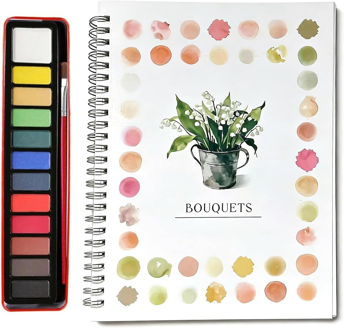 Water Colour Workbook for Adults&Beginners with 12-Color Paint Set and Brush - Premium Water Colour Painting Paper, Art Supplies Kit, Ideal Gift（Bouquets）