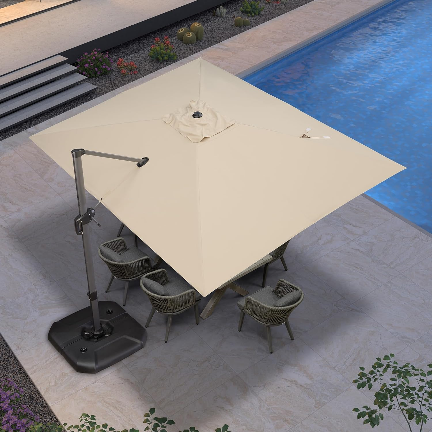 Purple Leaf 2.7X3.5 M Large Cantilever Umbrella Outdoor, Patio Umbrella with Crank Handle and Tilt, Offset Umbrella for Deck - Champagne Frame Taupe image number 7