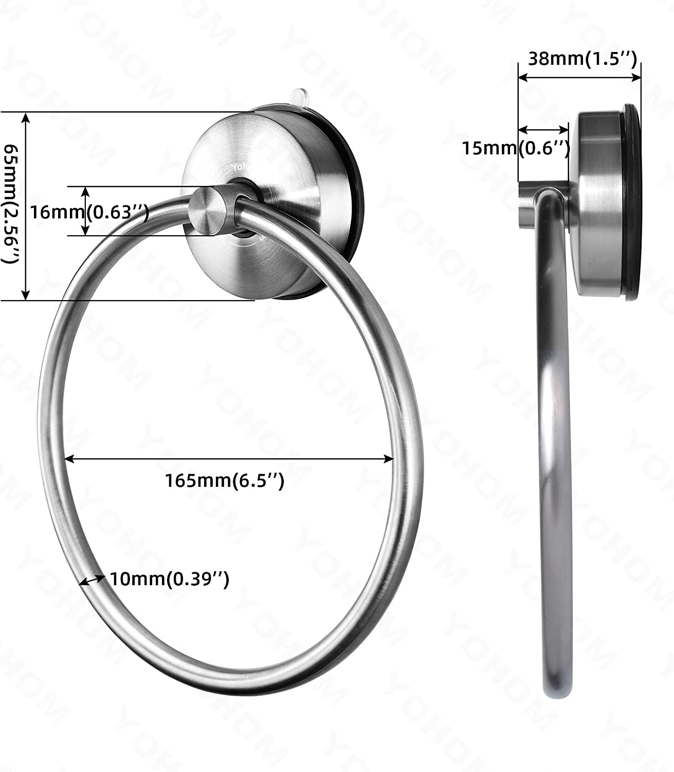 YOHOM Suction Towel Ring for Bathroom Kitchen Hand Towel Holder Suction Cup Stainless Steel Vacuum Shower Towel Rack Wall Mounted Bath round Tea Towel Hanger for Glass No Drilling Brushed image number 5