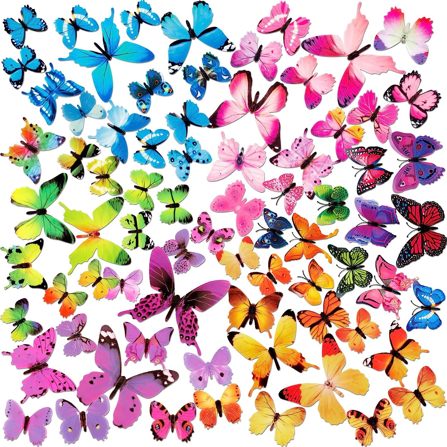 120PCS 3D Colorful Butterfly Wall Stickers, Butterfly Wall Decals, Removable Butterflies DIY Art Decor Crafts for Party Offices Bedroom Room Sticker Set image number 1