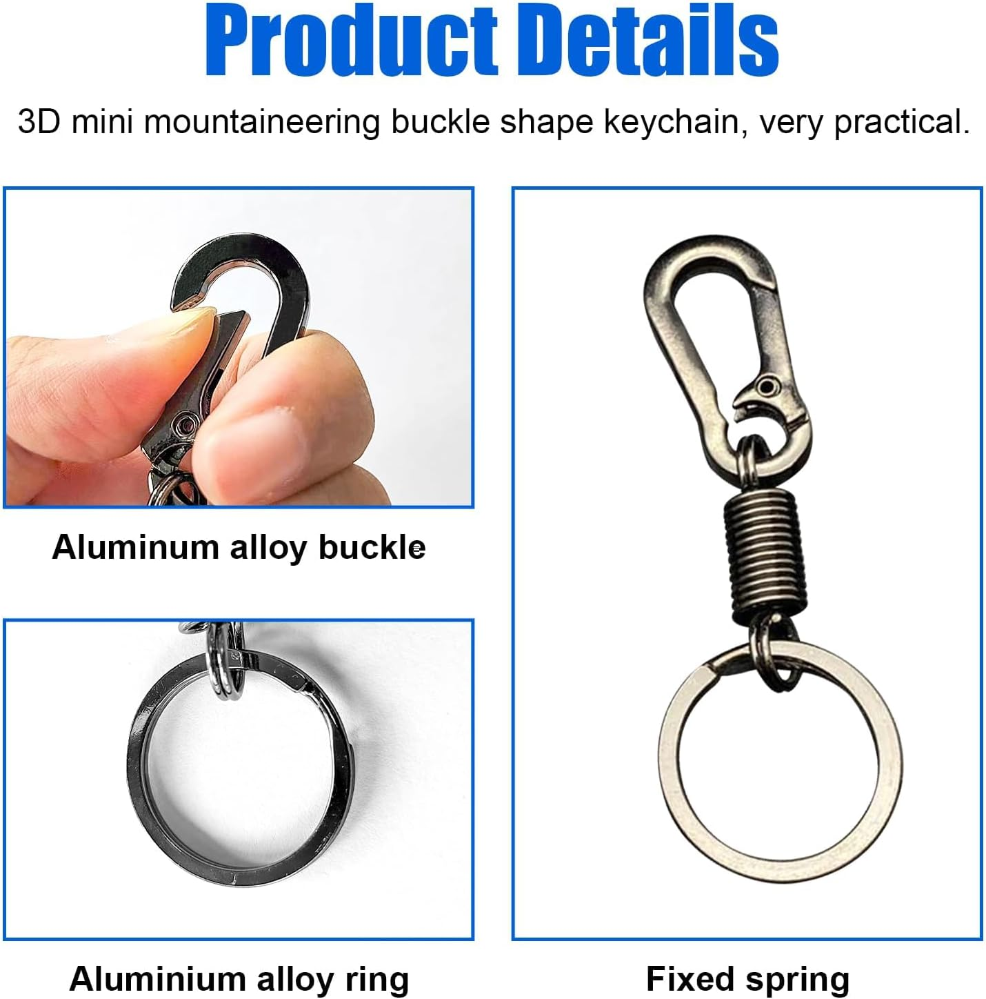 2PCS Retro Style Simple Strong Carabiner Keychain, Metal Car Key Ring with Clip Spring Fixed, Universal Auto Fob Key Keychain Holder, Vehicle Accessories for Men and Women image number 4