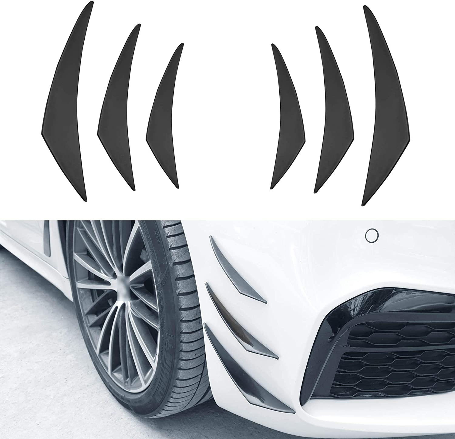 TOMALL 6Pcs Universal Car Front Bumper Lip Splitter Carbon Fiber Exterior Rubber Fins Spoiler Canards Kit for Car Body Auto Anti-Collision Strip Decoration Accessories Stickers for Car (Carbon Fiber)