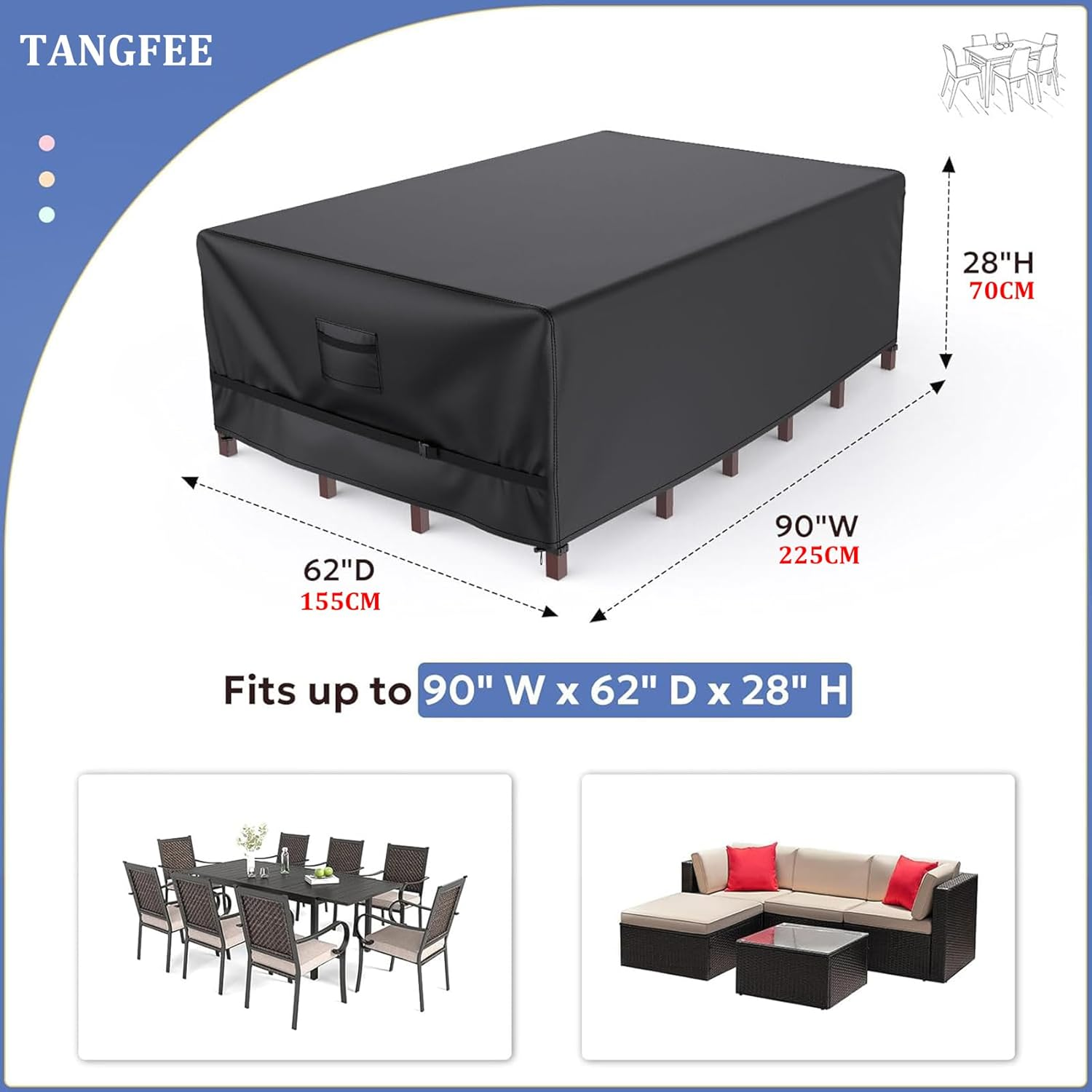Patio Furniture Covers, Outdoor Waterproof Cover for Table, Chair, Sofa, Desk, 225 * 155 * 70Cm Black image number 4