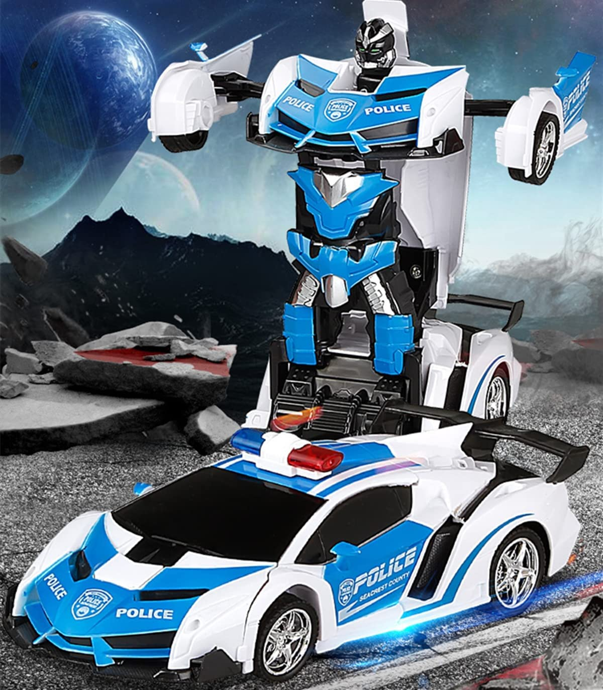 Remote Control Car Rc Cars Robot Toys 2 in 1 Design Transform Robot Toys for Kids with One-Button Deformation Christmas Birthday Gift (Blue) image number 2