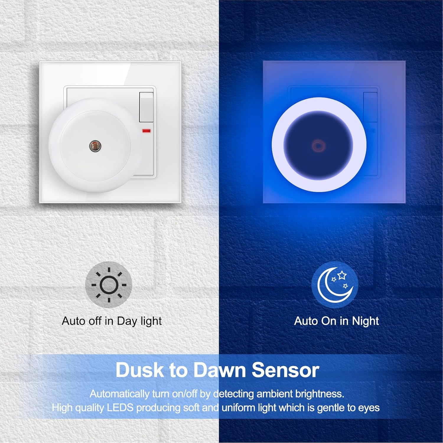 VIPMOON 4Pack Plug in Night Light, Auto Dusk to Dawn Sensor, Indoor Kid Baby Night Light Sensor, Auto LED Night Lights for Bedroom, Bathroom, Wall, Stairs, Cabinet, Hallway. AU Plug Blue - Blue image number 4