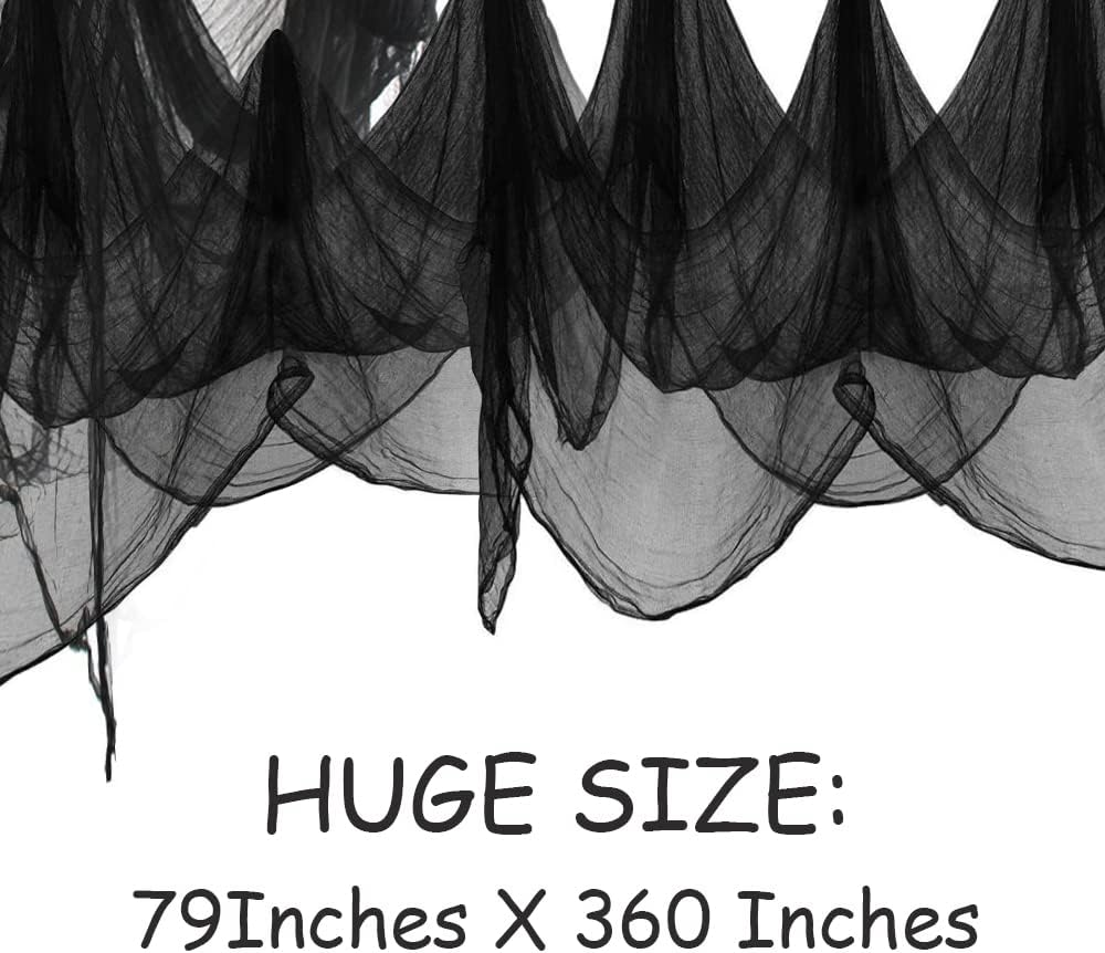 Letscheer Halloween Creepy Cloth Black 360 X 79 Inches Spooky Halloween Decorations Cheesecloth with Spider Web Party Supplies D&eacute;cor for Haunted House, Garden, Patio, Indoor Wall Hanger Windows image number 2
