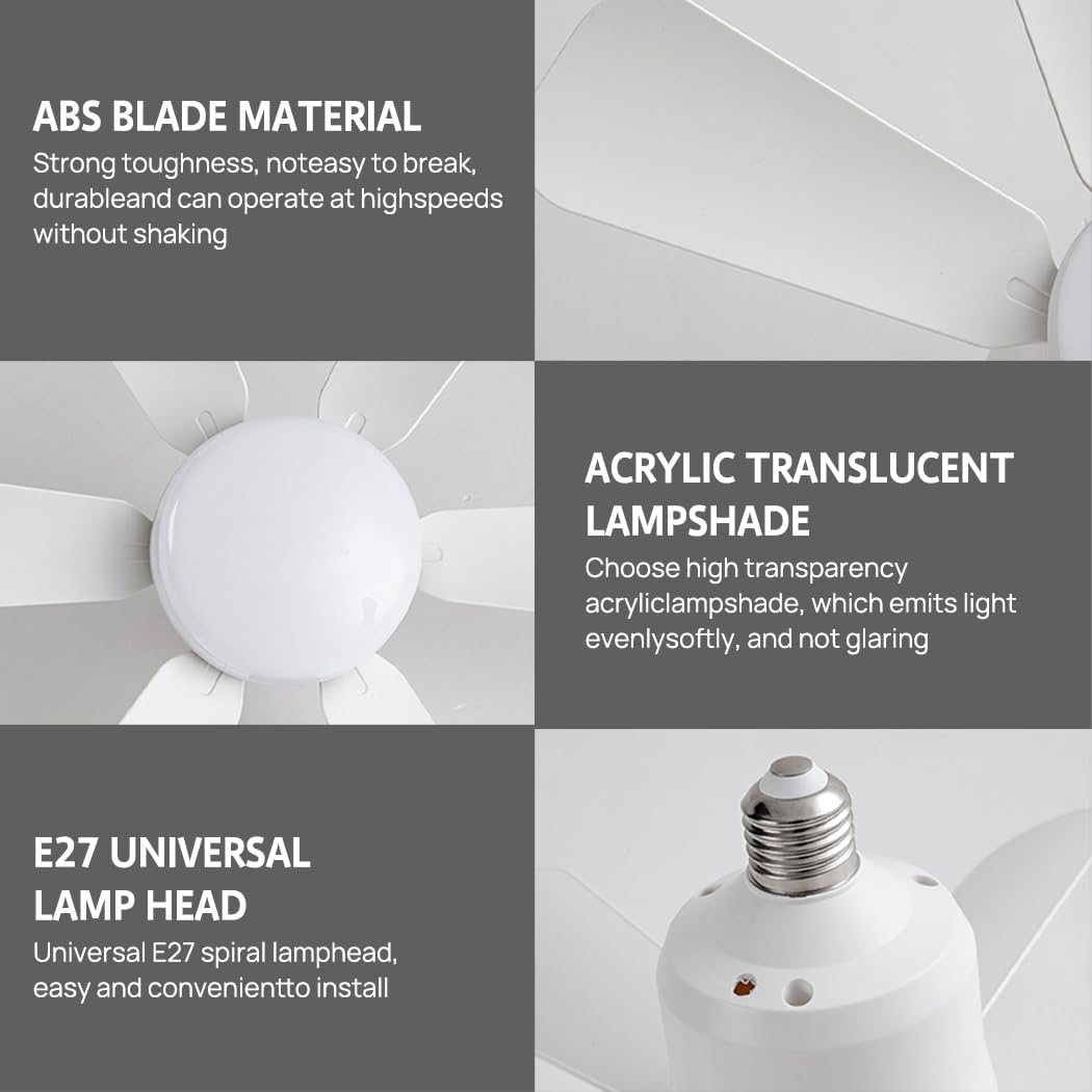 40W White Ceiling Fan with LED Light Remote Control Voice Control 3 Colors Dimming and 3 Speed Settings, Remote Control E27 Plug in Fan Light Bulb for for Living Room Bedroom 42CM/52CM (52CM) image number 6