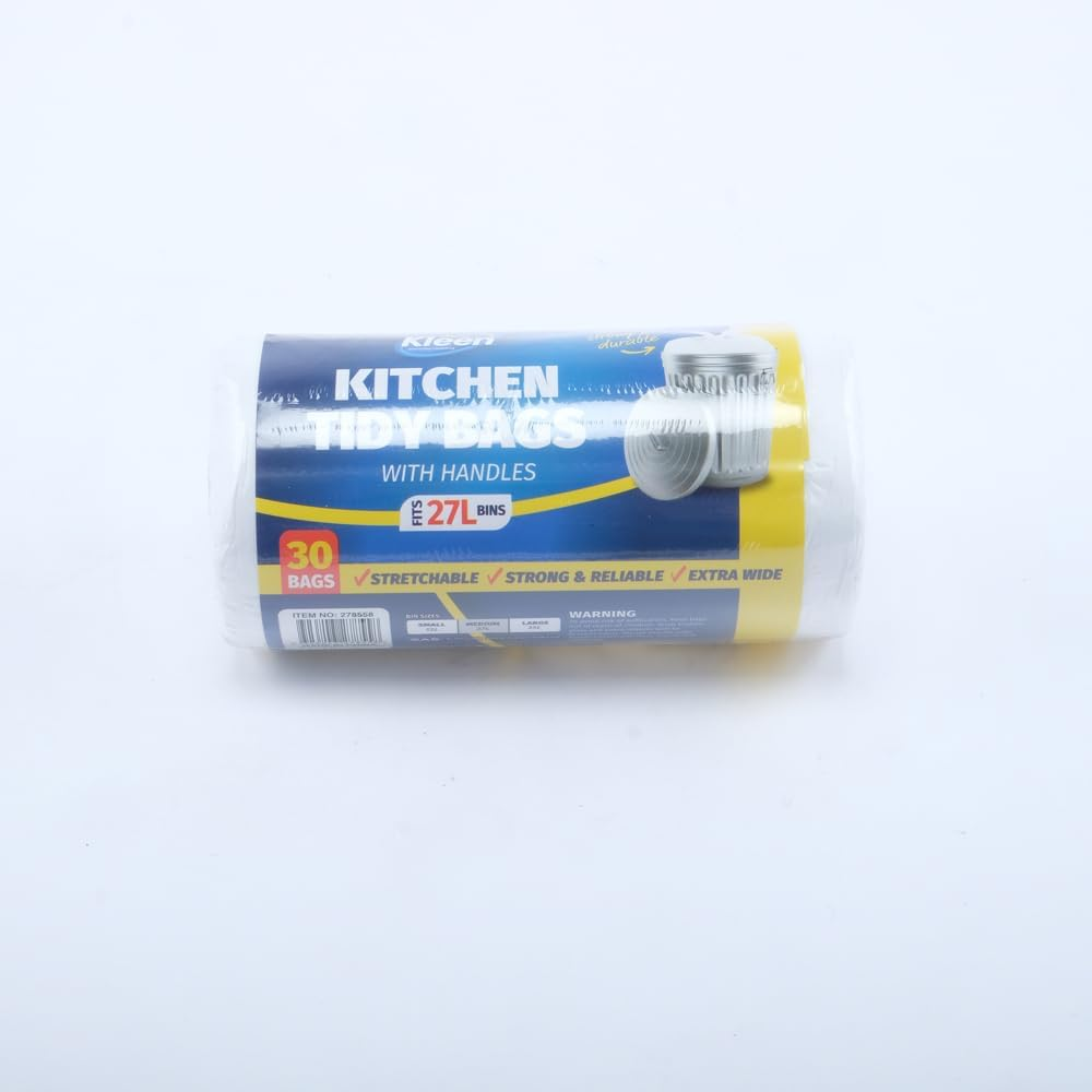 Bin Liner Kitchen Tidy Garbage Bag with Handle, White, Medium, 27 Litre Capacity (Pack of 30) image number 4
