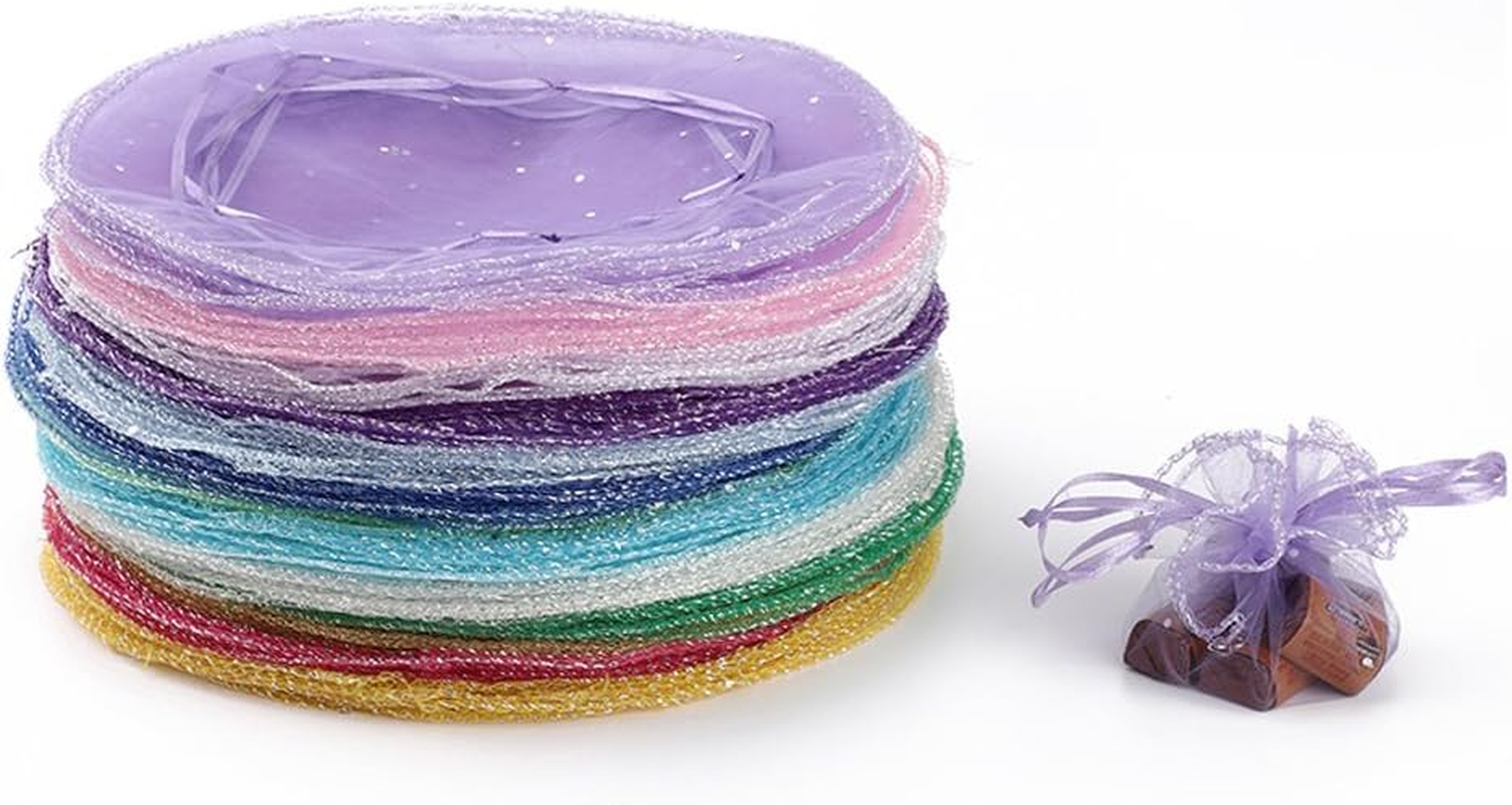 100Pcs 9.8 Inch round Drawstring Organza Bags Mixed Color, Jewelry Gift Candy Pouches Christmas Wedding Party Favour Packaging Bags image number 2