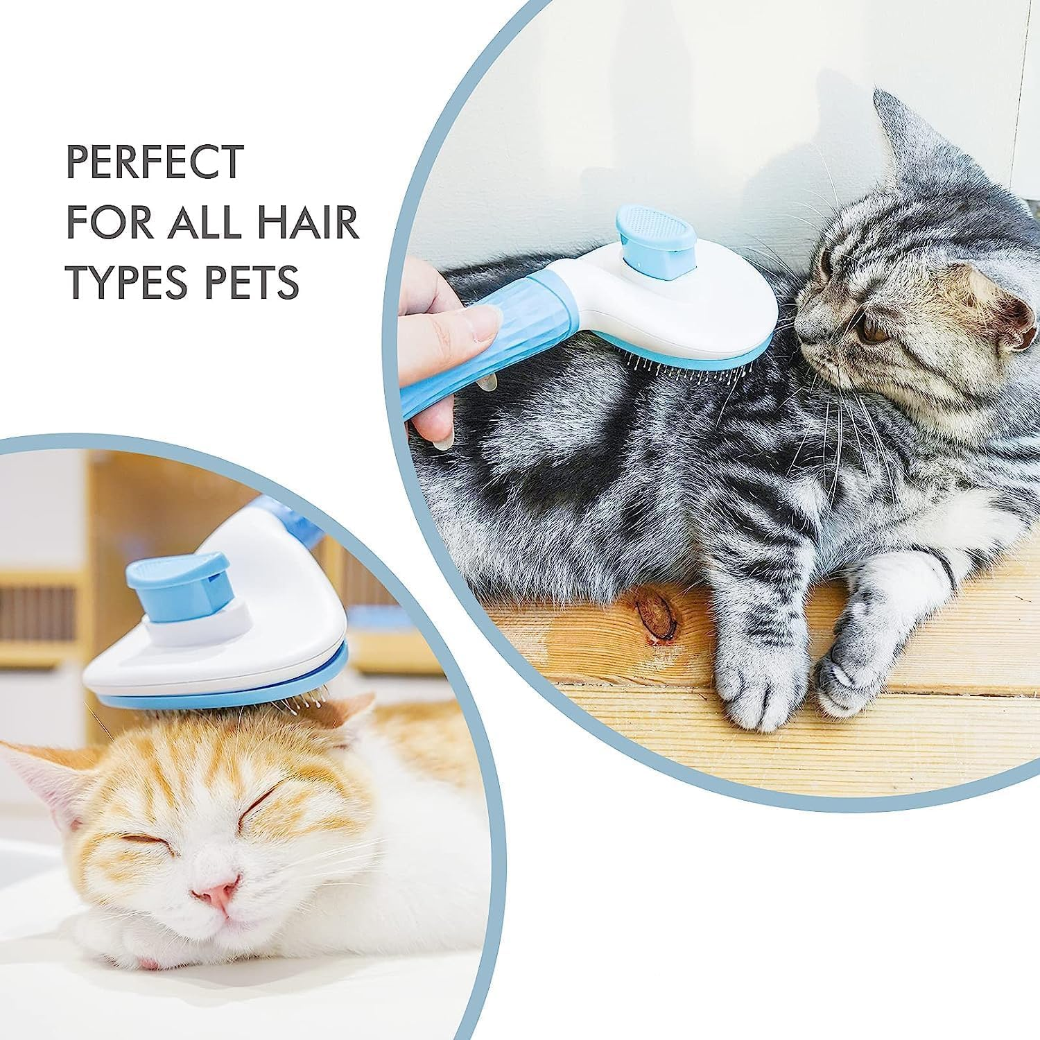 VT- Self-Cleaning Cat Brush for Long or Short Hair - Effective Grooming and Shedding Tool (Blue)
