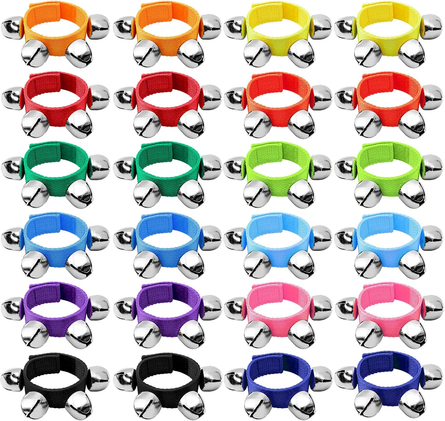 24PCS Wrist Band Jingle Bells,12 Colors Wrist Bells Ankle Bells,Rhythm Instrument Percussion Party Favor Wristband Bell,Jingle Bell Musical Instruments Kid HWD1209 Black/Green/Orange/Purple image number 5