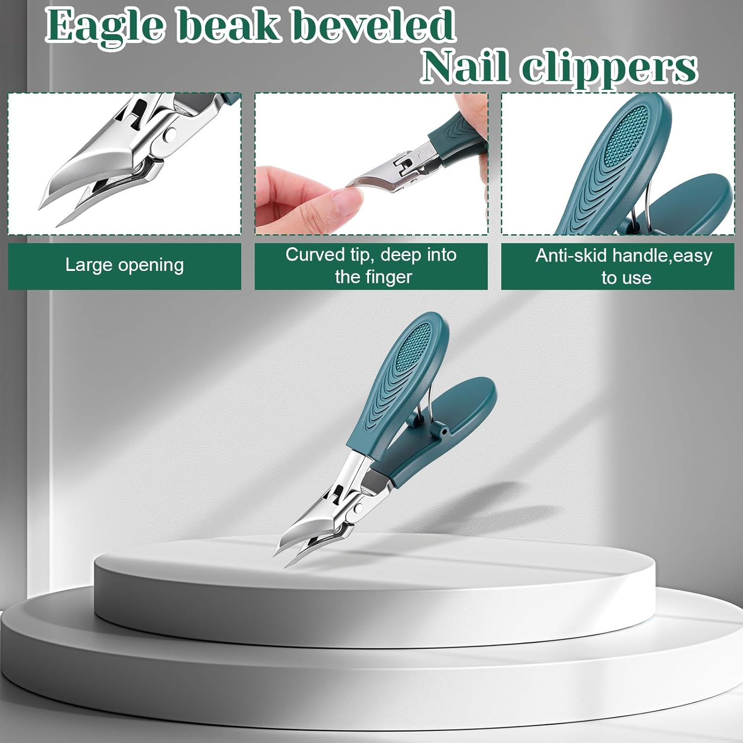 Splashproof 25&deg; Beveled Edge Nail Clippers 3-Piece Set Wide Jaw Opening Anti-Splash Slanted Nail Clipper Long Handle for Women Men Thick and Ingrown Nails Seniors Ingrown Toenail Care image number 1