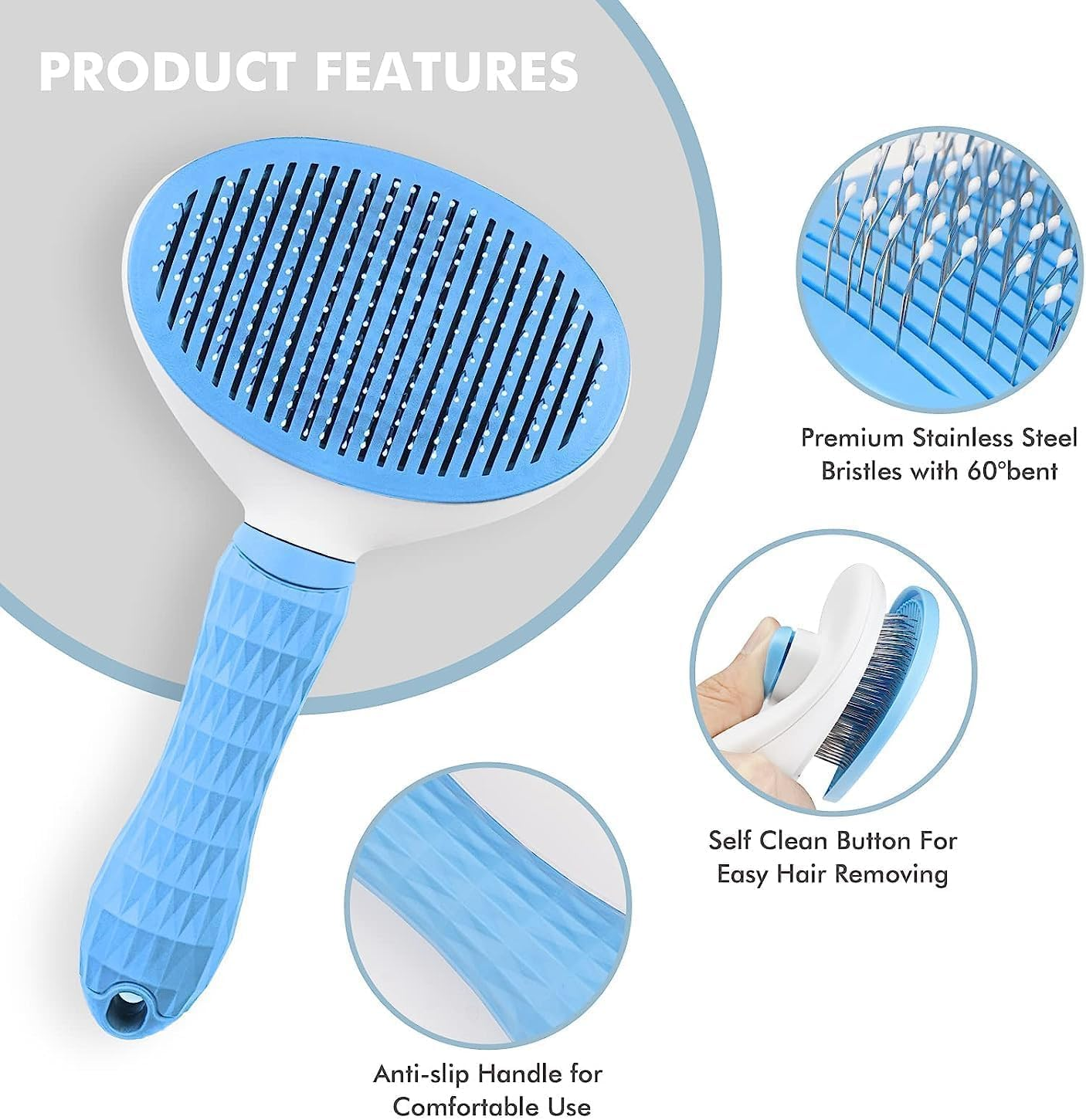 VT- Self-Cleaning Cat Brush for Long or Short Hair - Effective Grooming and Shedding Tool (Blue) image number 6