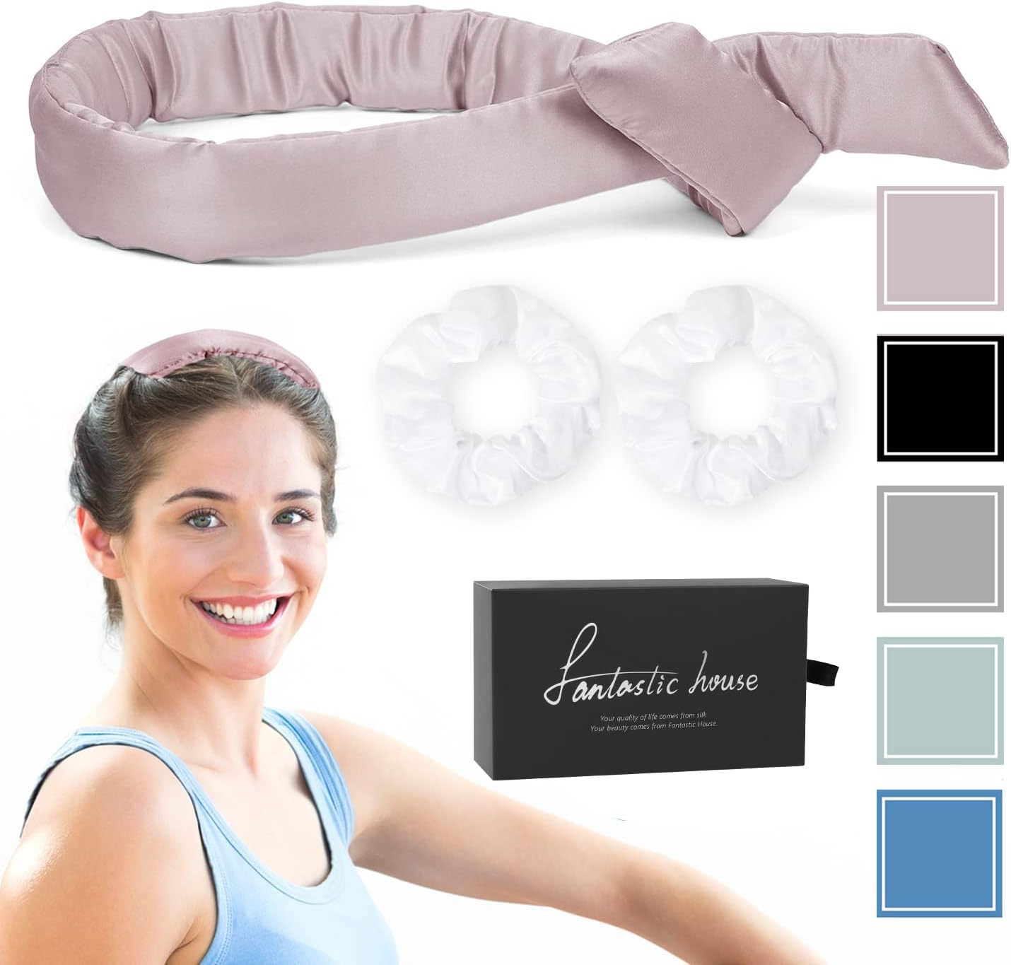 Mulberry Silk Heatless Hair Curler Set - Overnight Curling Headband for No-Heat Curls for Short & Long Hair (Curler + 2 Scrunchies) image number 4