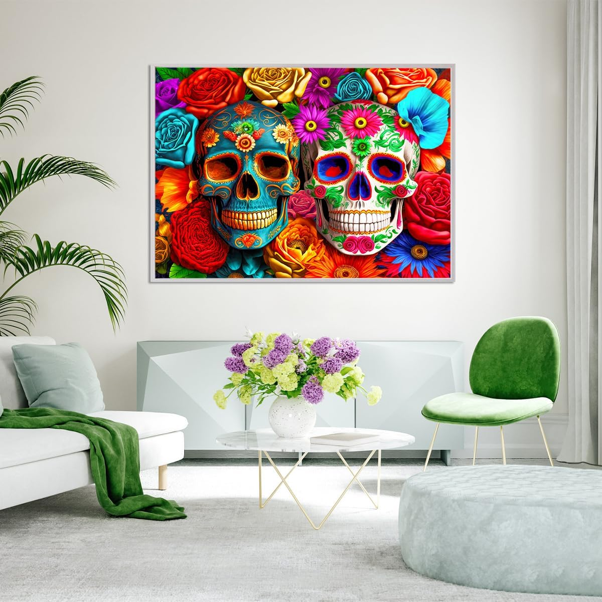 HUADADA Jigsaw Puzzles for Adults 1000 Pieces, Puzzles for Adults 1000 Piece, Challenging Game Toys, Impossible Puzzle, Family Decoration Puzzle - Flowers Skull image number 1