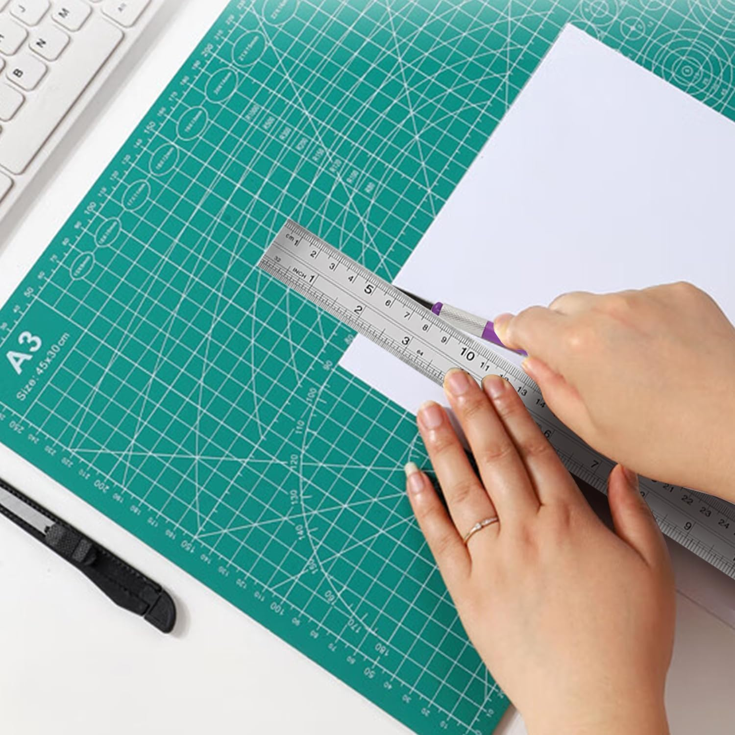 3Pcs Cutting Mat,Self Healing Cutting Mat A3 A4 A5,Double Sided Cutting Mats, Dressmakers Cutting Mat, Great for Scrapbooking, Quilting (A3(Green) A4(Black) A5(Green)) image number 5