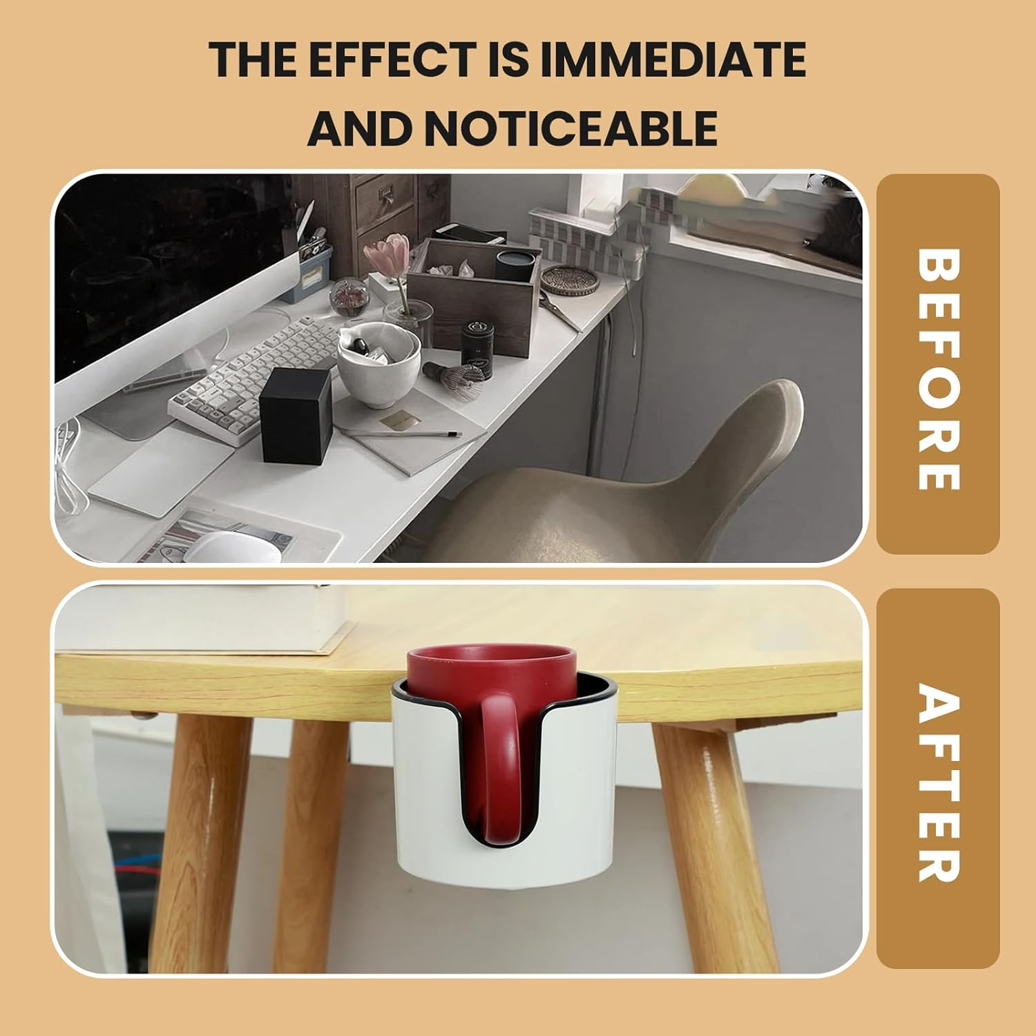 Anti Spill Desk Cup Holder 2 in 1 Multi Function Desktop Cup and Headphone Holder