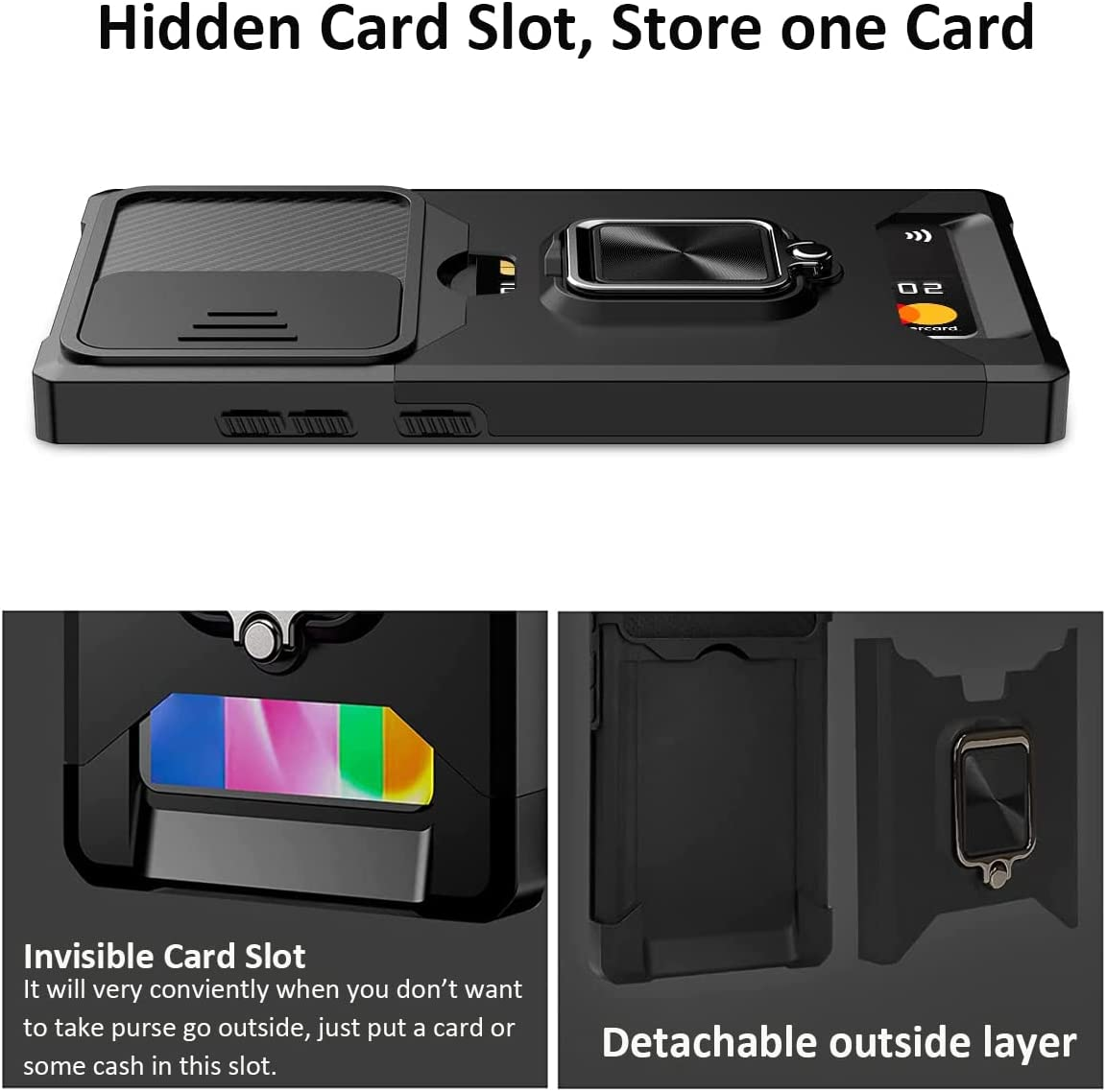 For Samsung Galaxy S23 Ultra Case, Areaphmet Galaxy S23 Ultra Case with [Card Holder] and Camera Cover with Built-In 360&deg; Rotate Ring Stand Magnetic Magnet Phone Cover Case for S23 Ultra 6.8" image number 2