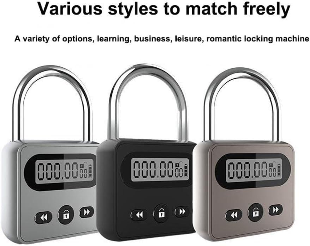 Meichoon Metal Timer Lock Stainless Steel Multi-Function Intelligent Padlock Backlit Display 999 Hours Max Timing for Preventing Addiction and Bad Habits Silver - Bronze image number 2