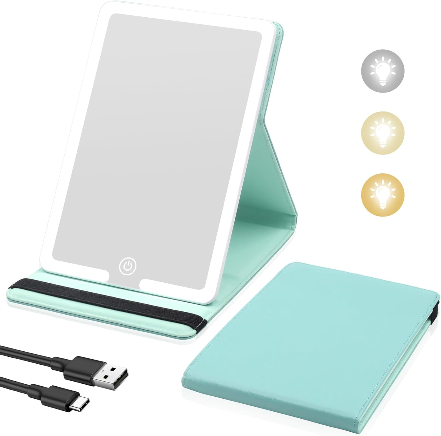 Travel Makeup Mirror with Lights, Lighted Travel Mirror with PU Leather Cover, 1500Mah Battery 3-Color Light Modes Dimming LED Light up Vanity Cosmetic Mirror of 8X 5.5Inch for Travel, Home, Office image number 6