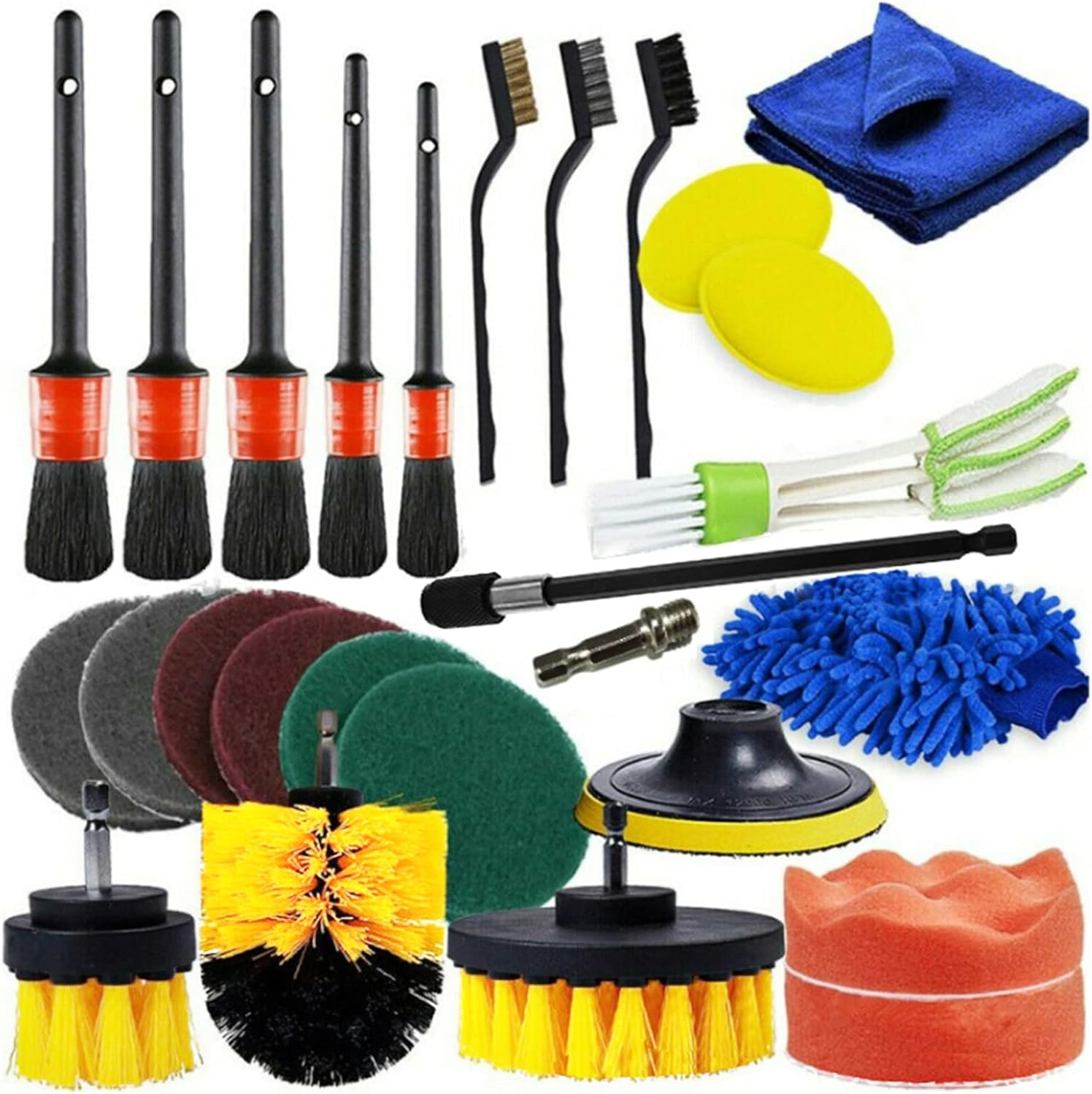 Eacam 26 PCS Drill Brush Attachments Car Detailing Brush Kit for Auto Includes Scrub Pads Sponges Detailing Brushes Washing Mitt Air Vent Brush Cleaning Cloth Household Cleaning Set for Cars Bathroom image number 1