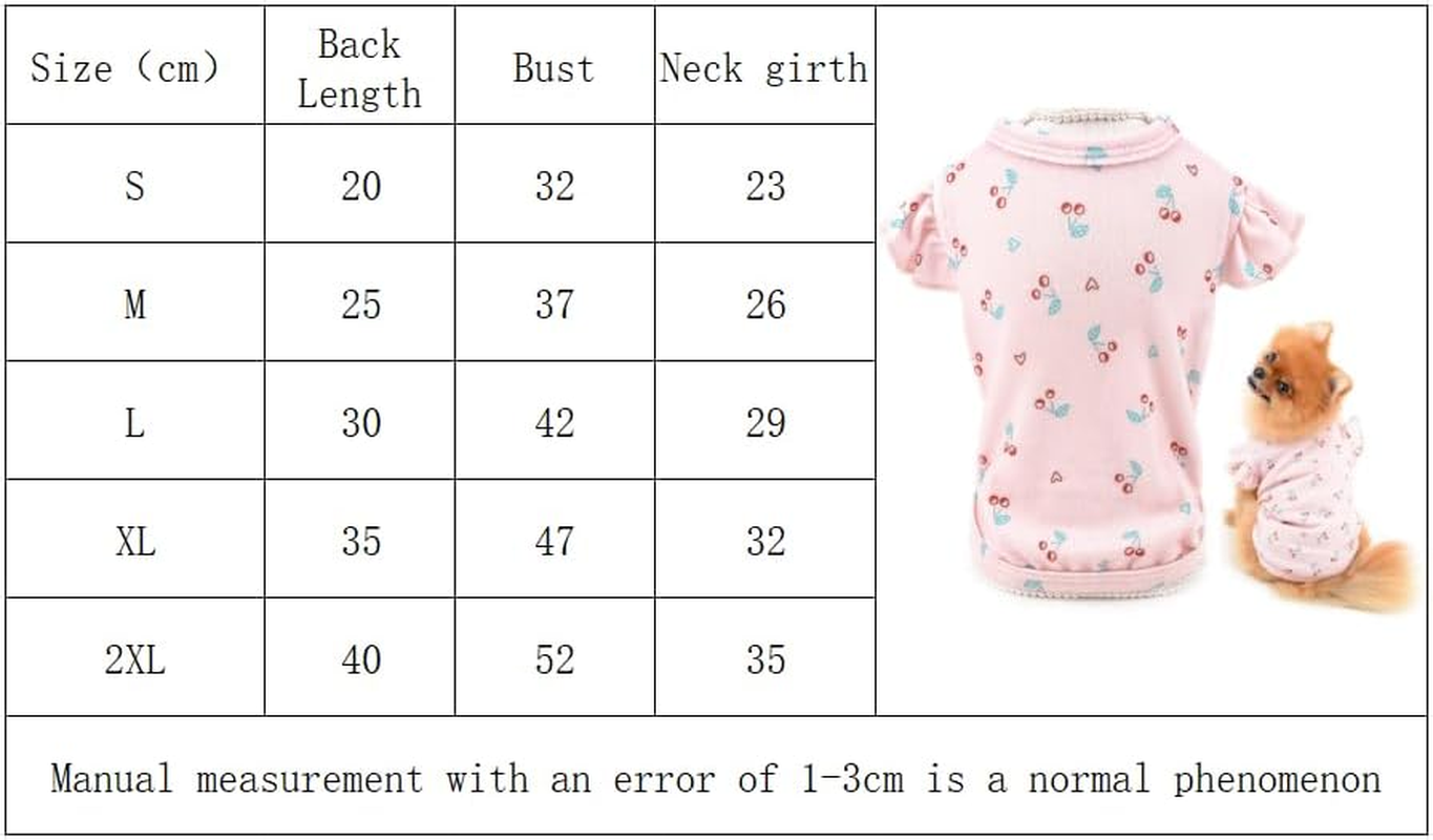 Pet Clothes Cute Cherry T-Shirt Puppy Shirt Tee for Small Medium Dog Cat Ruffles Sleeves Tank Top Vest Summer Apparel (Pink, XL)