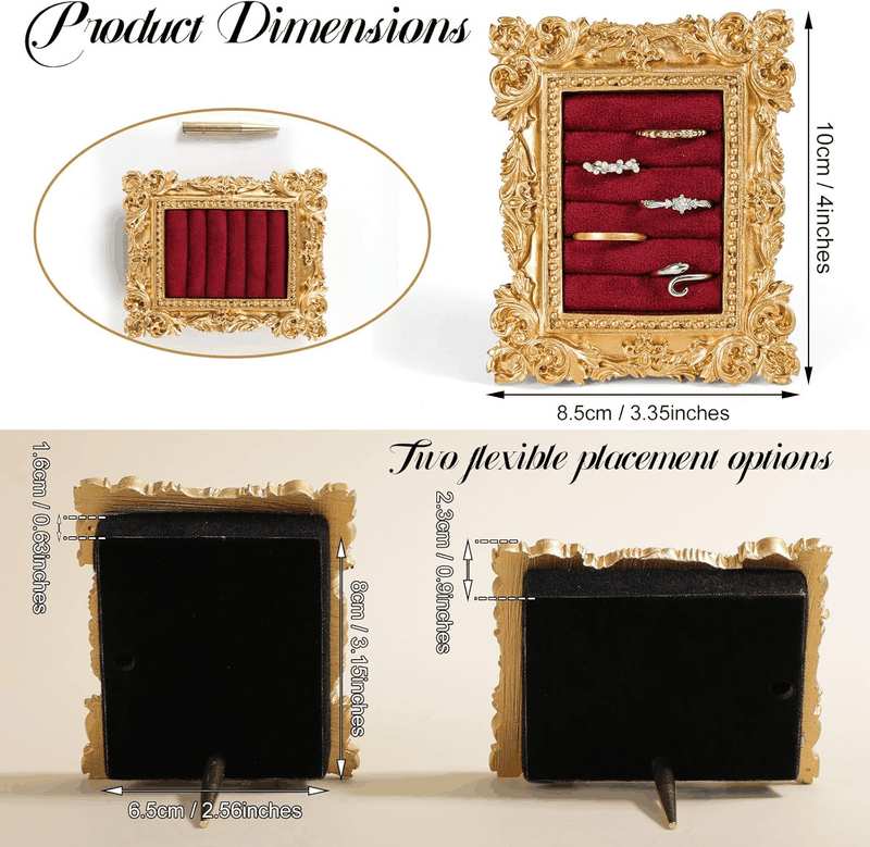Vintage Ring Display Stand, Baroque Ring Holder Earring Display Tray Jewelry Organizer Birthday Engagement Wedding Decoration for Women (Wine Red)