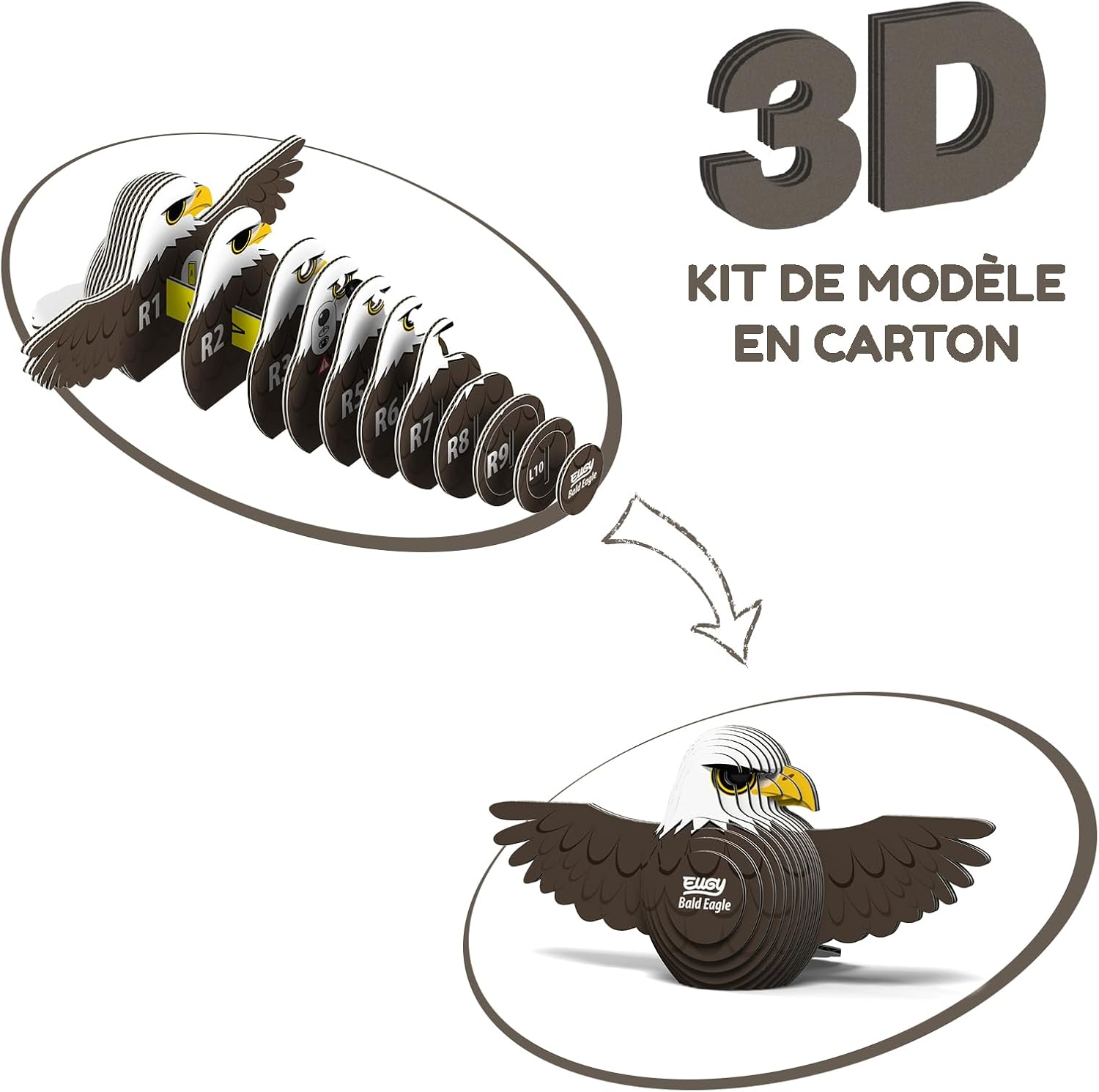 EUGY 022 Bald Eagle 3D Paper Puzzle - 22 Pieces Eco-Friendly Educational Toy Puzzle for Boys, Girls & Kids Ages 6+