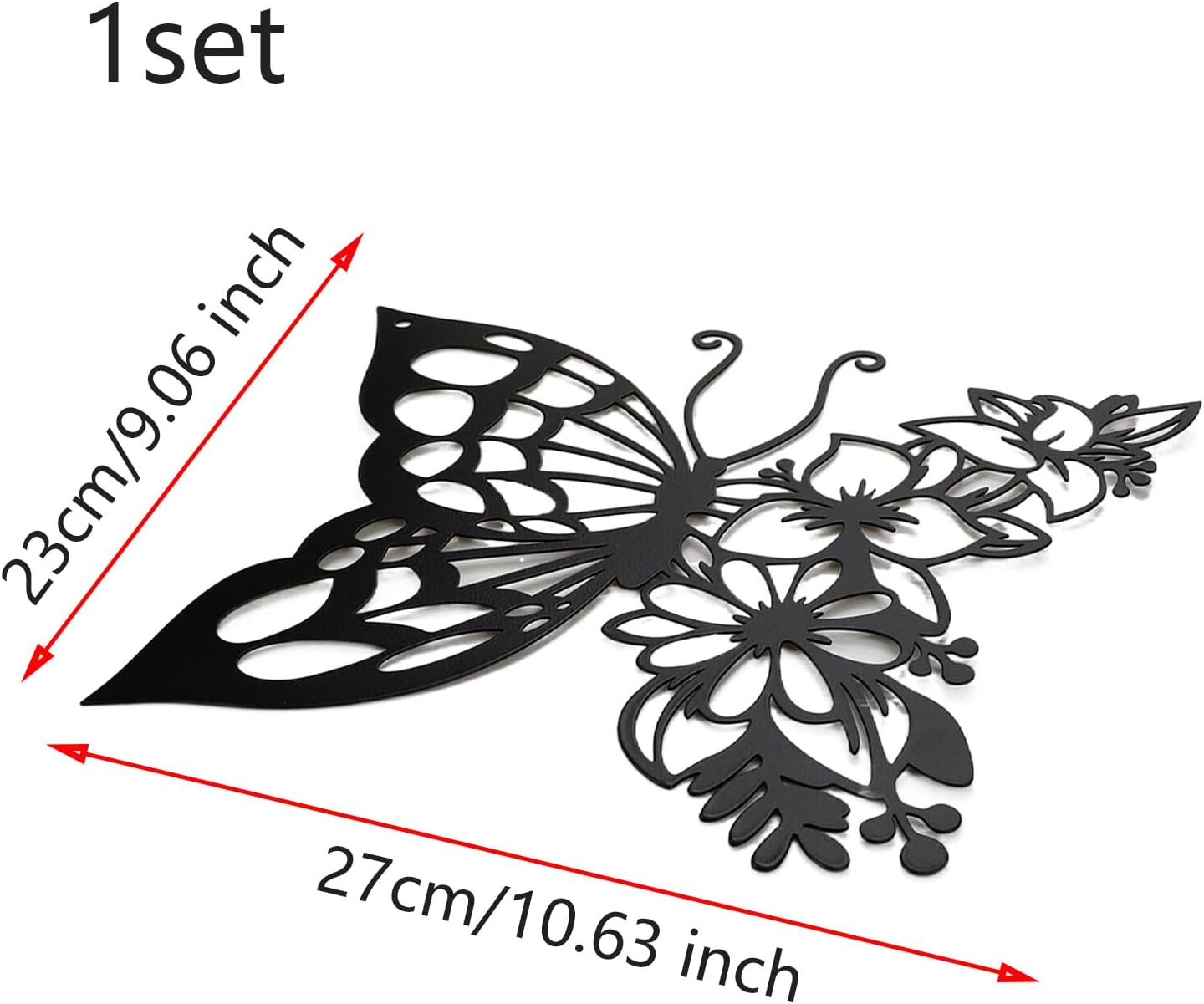 Curqia Metal Wall Art Butterfly Black Wall Decor Flower Wall Hanging for Garden Patio Fence Living Room Bedroom Bathroom Kitchen Balcony House Indoor Outdoor