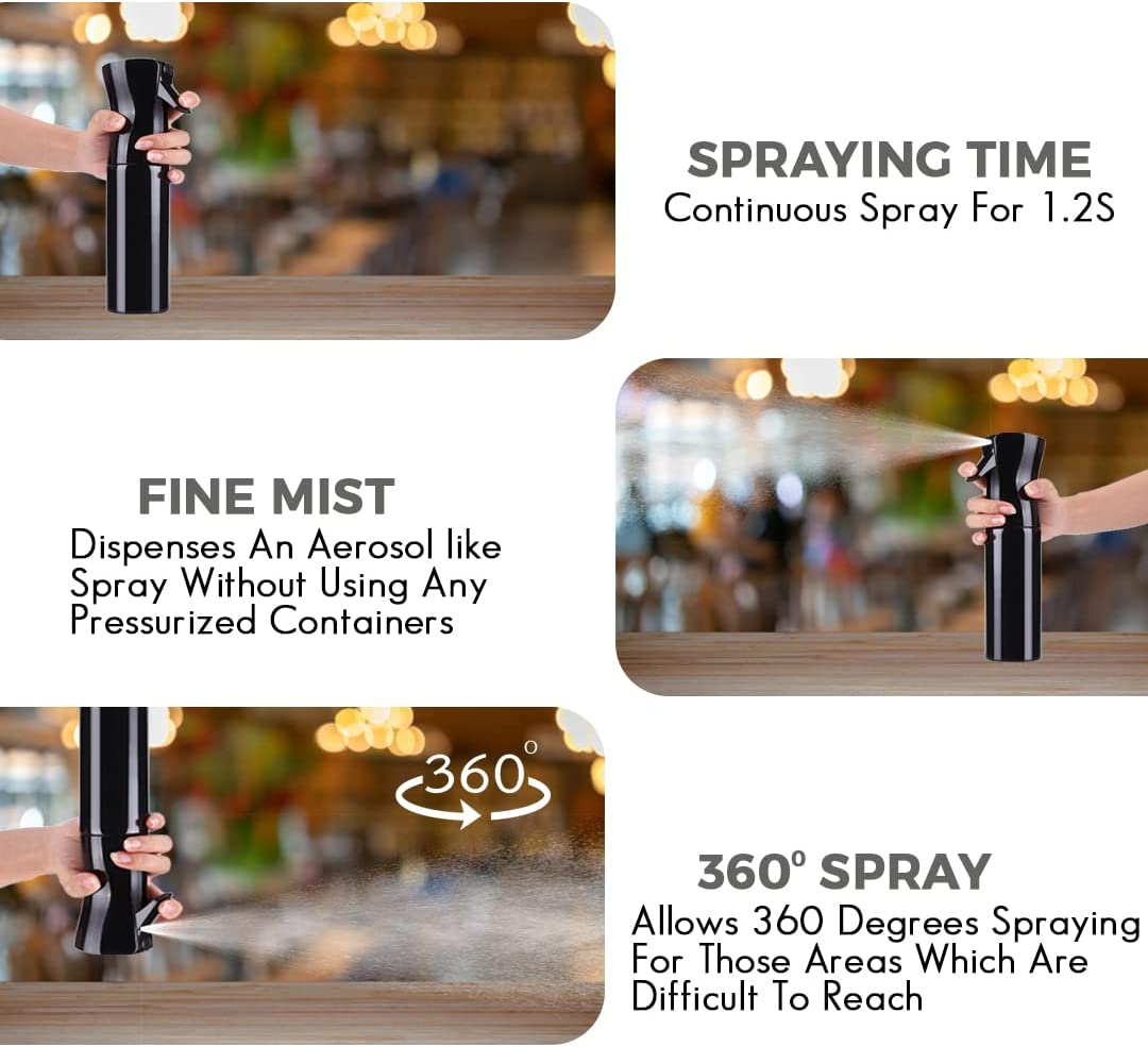 Premium Mist Spray Bottle - 10Oz/300Ml, Continuous Mister Water Spray Bottle for Long Straight & Curly Hair Styling, Plants, Ironing, Cleaning, Salon & Skin Care&hellip; (Black) image number 4