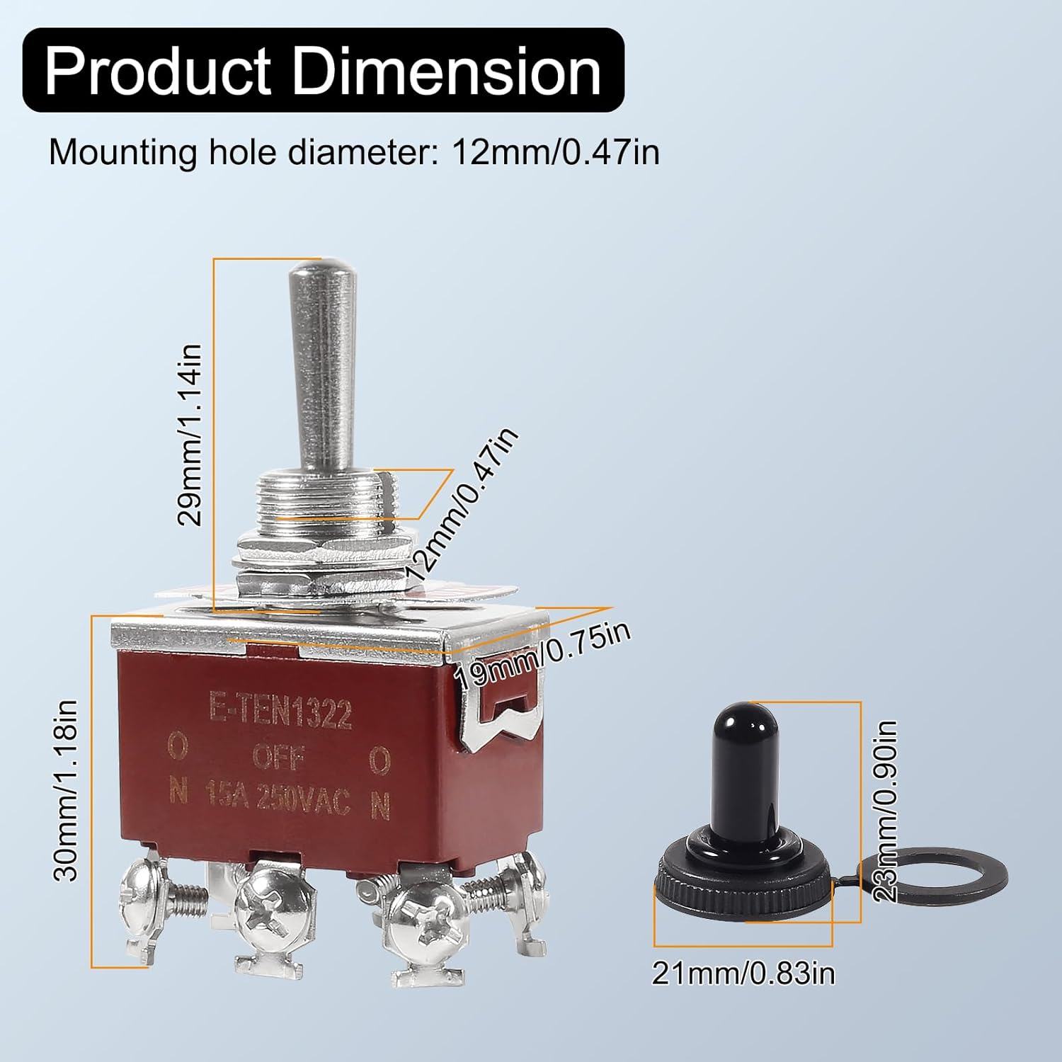 Waterproof Toggle Switch on off 2 Pin SPST DC 12V 30A Marine Toggle Switchat for Car Auto Truck Boat - 5 Pack (（On）-Off-（On）) image number 1