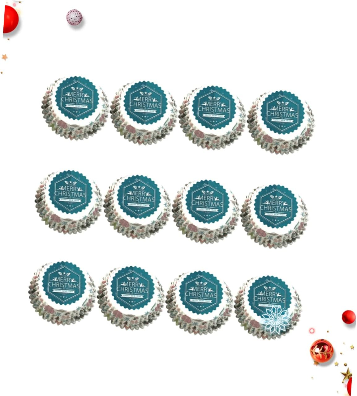Abaodam 3Sets Christmas Theme Mini Dessert Cups Cupcake Wrappers Heat Resistant Oil Dessert Wraps for Wedding Birthday Party 100Pcs*3 image number 6