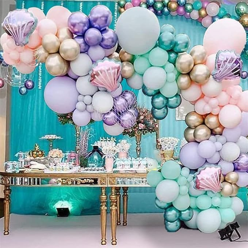 119 Pcs Mermaid Balloon Garland Mermaid Party Decorations Purple Pink Balloon Arch Mermaid Tail Foil Balloons Metallic Green Purple Pink Blue Balloon under the Sea Marine Animal Party Supplies