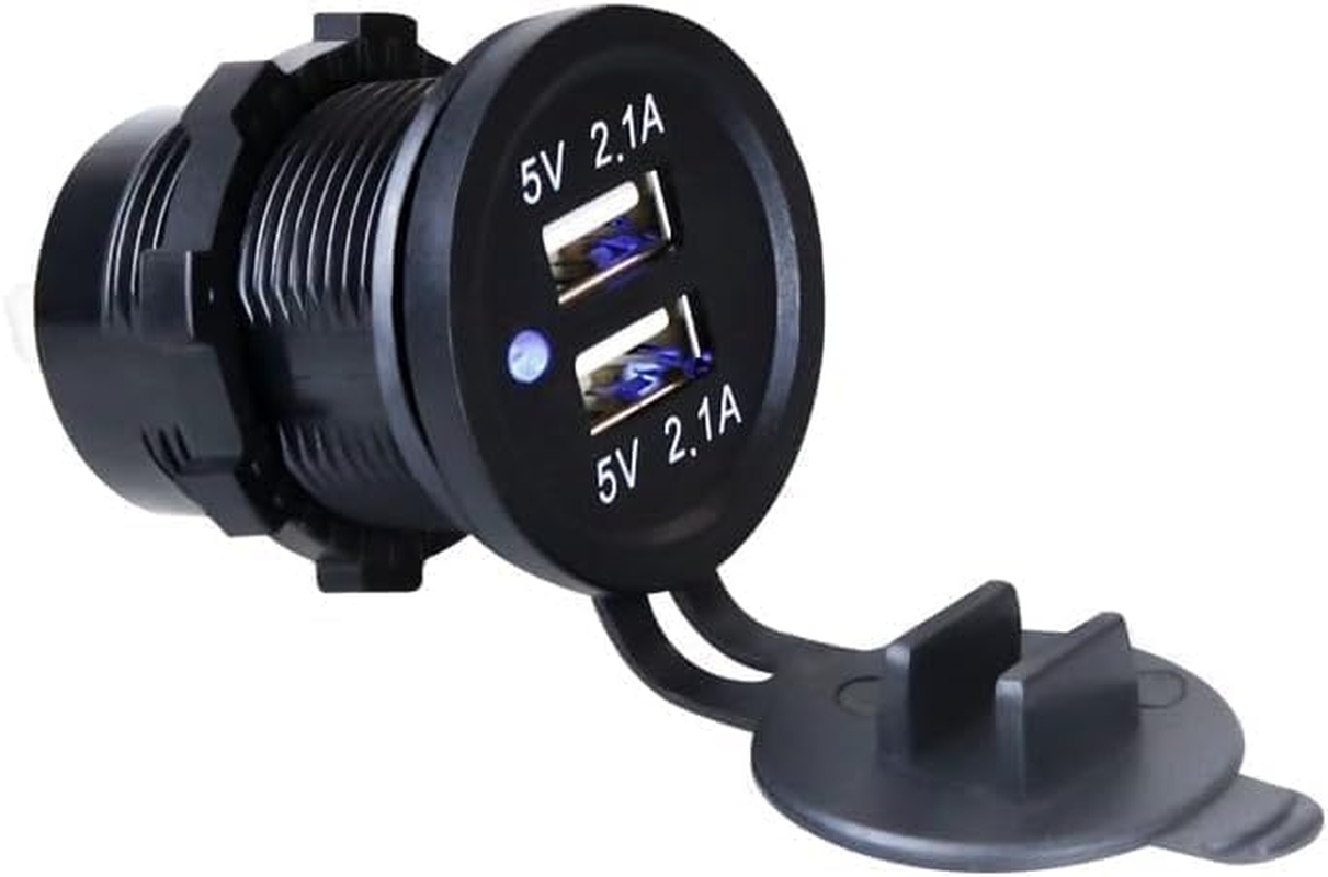 12V USB Outlet, 12V/24V Dual USB Car Socket Charger Charging Ports for Car Motorcycle Cigarette Lighter