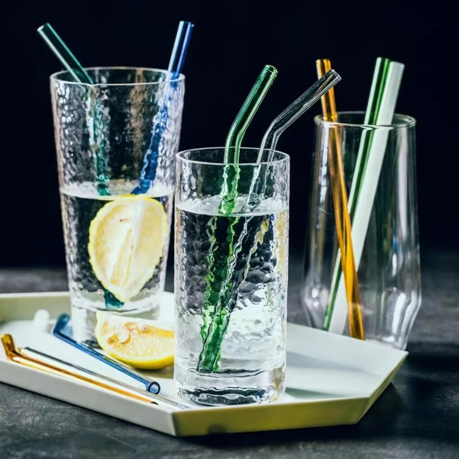 6 Pack Reusable Glass Drinking Straws Smoothie Straws for Milkshakes Frozen Drinks Smoothies Iced Tea Environmentally Friendly 0.8 * 20Cm (Transparent) - Green image number 6