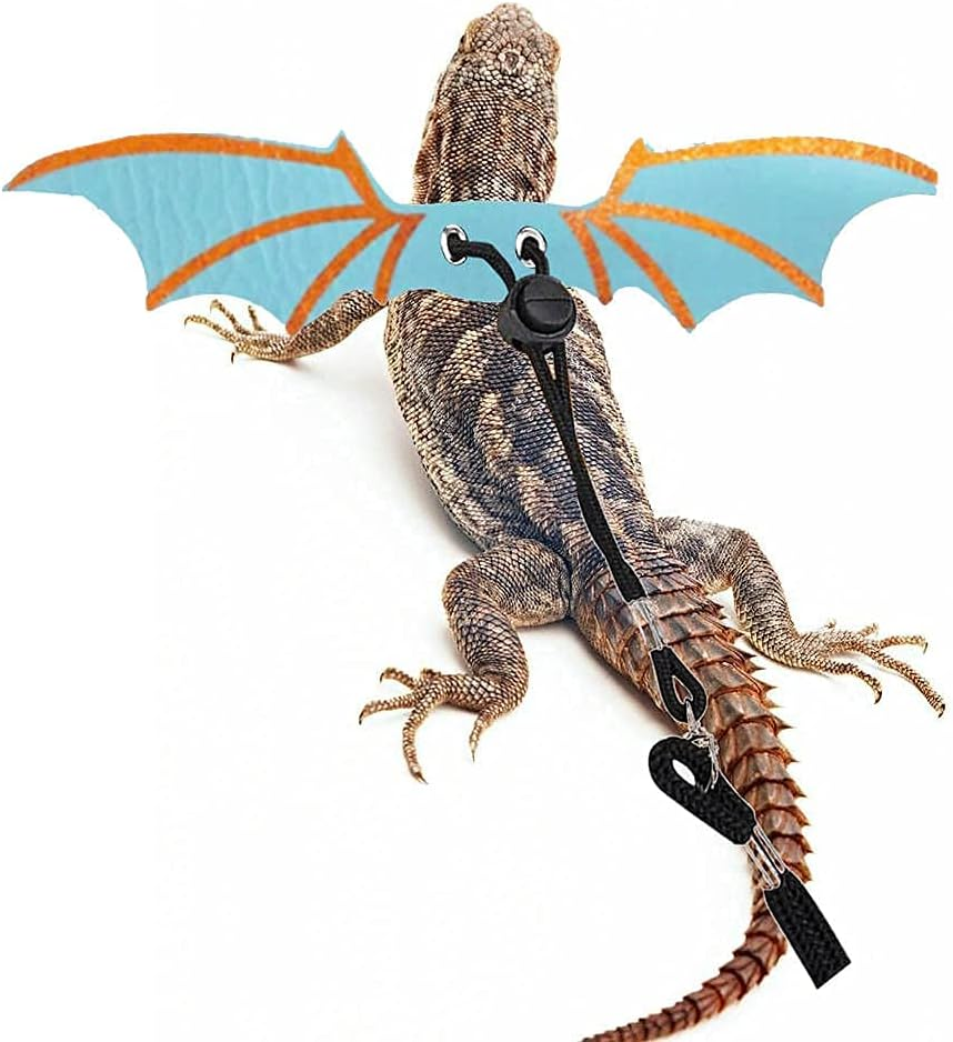 Lizards Leash Bearded Dragon Adjustable Small Reptile Animals Harness 3 Size Soft Leather Harness Lizards Leash with Wing for Small Medium and Large Reptile Animals (Blue) image number 2