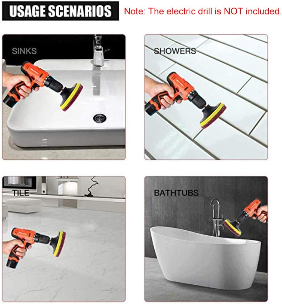 11Pcs Scrubbing Cleaning Kit 4-Inch Adhesive Plate Scrub Pads Scouring Pad Kit Compatible with Electric Drill for Carpet Glass Car Cleaning image number 5