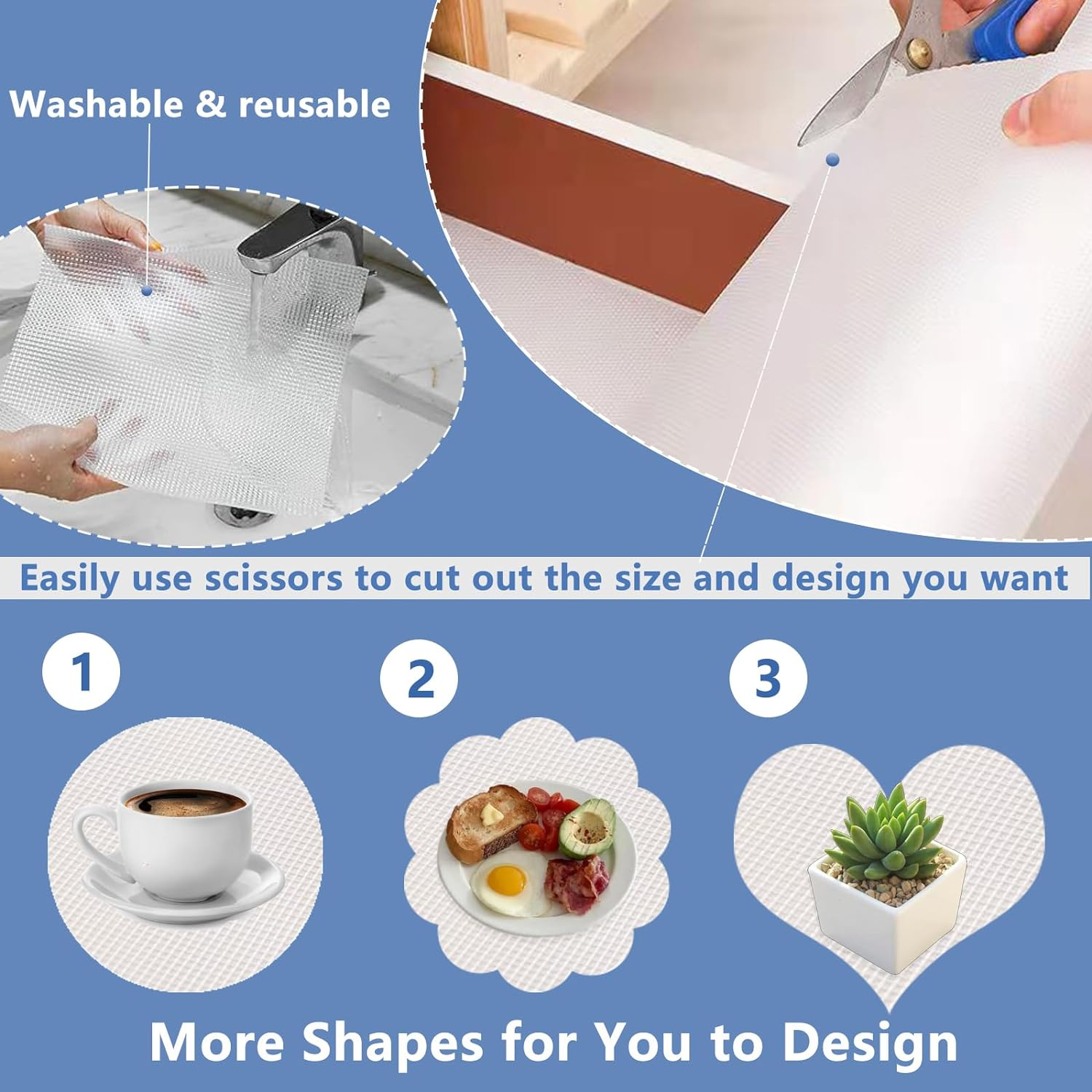 17.7&times;196.8In Shelf Liner,Non Adhesive Drawer Liners,Non-Slip Cabinet Liner,Washable Oil-Proof,For Cabinets, Storage, Kitchen,Desks,Shelf Liners-Clear,（45 * 500CM 1 Roll） image number 2