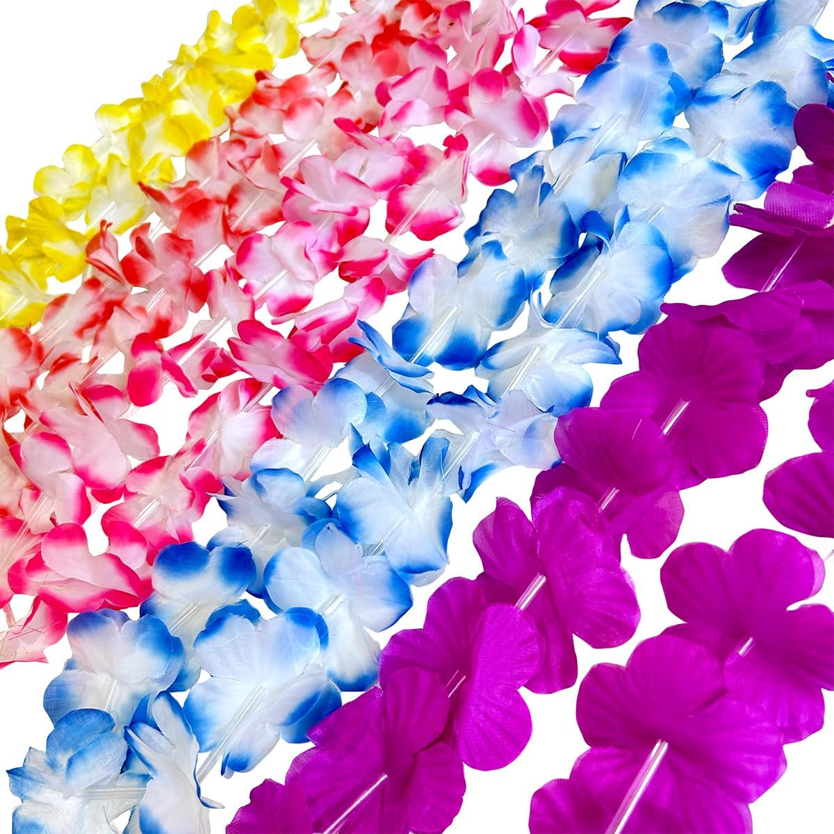 24 Pieces Hawaiian Leis Necklace Tropical Luau Hawaii Silk Flower Lei Party Favors for Adults Kids Birthday Summer Beach Wedding Favor image number 1