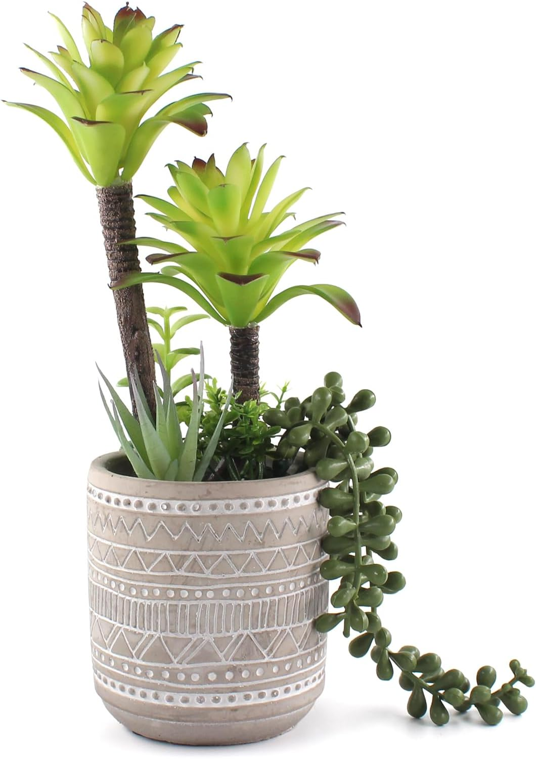 Artificial Succulents 11.8 Inch Fake Plants Premium Realistic Textured Faux Succulents Aloe String of Pearls Potted Ceramic Plant for Home Decor image number 1